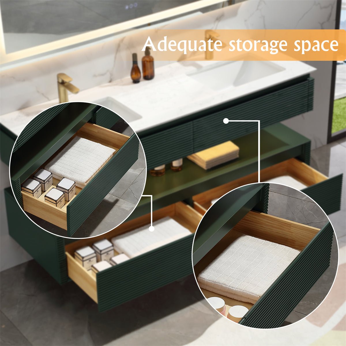 Segeo 60" Modern Solid Oak Luxury Bathroom Vanity with Marble Countertop