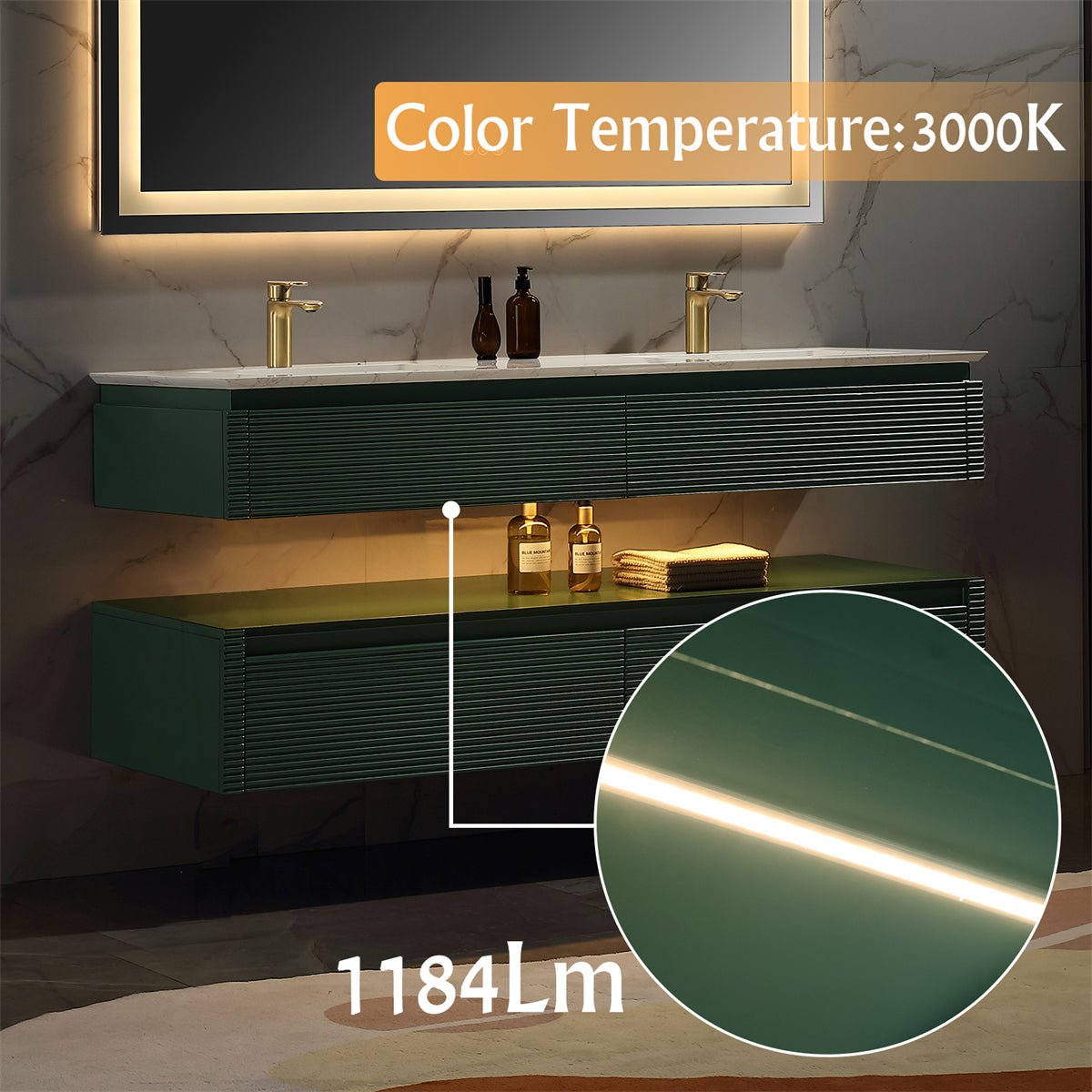 Segeo 60" Modern Solid Oak Luxury Bathroom Vanity with Marble Countertop