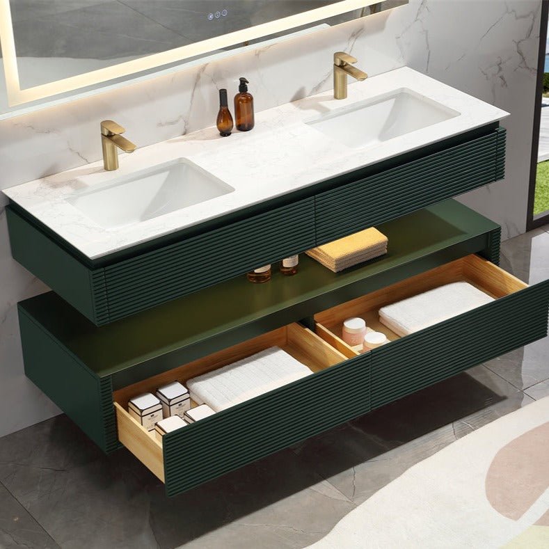 Segeo 60" Modern Solid Oak Luxury Bathroom Vanity with Marble Countertop