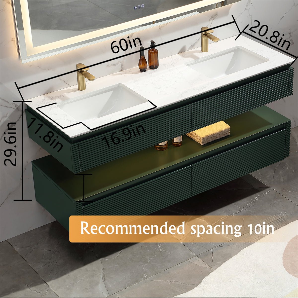Segeo 60" Modern Solid Oak Luxury Bathroom Vanity with Marble Countertop