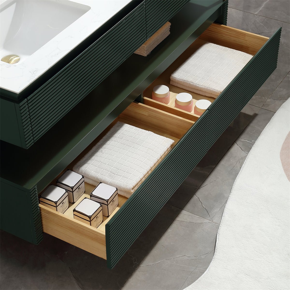 Segeo 60" Modern Solid Oak Luxury Bathroom Vanity with Marble Countertop
