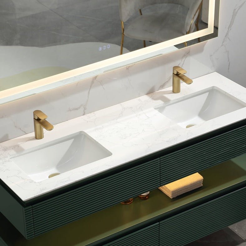 Segeo 60" Modern Solid Oak Luxury Bathroom Vanity with Marble Countertop