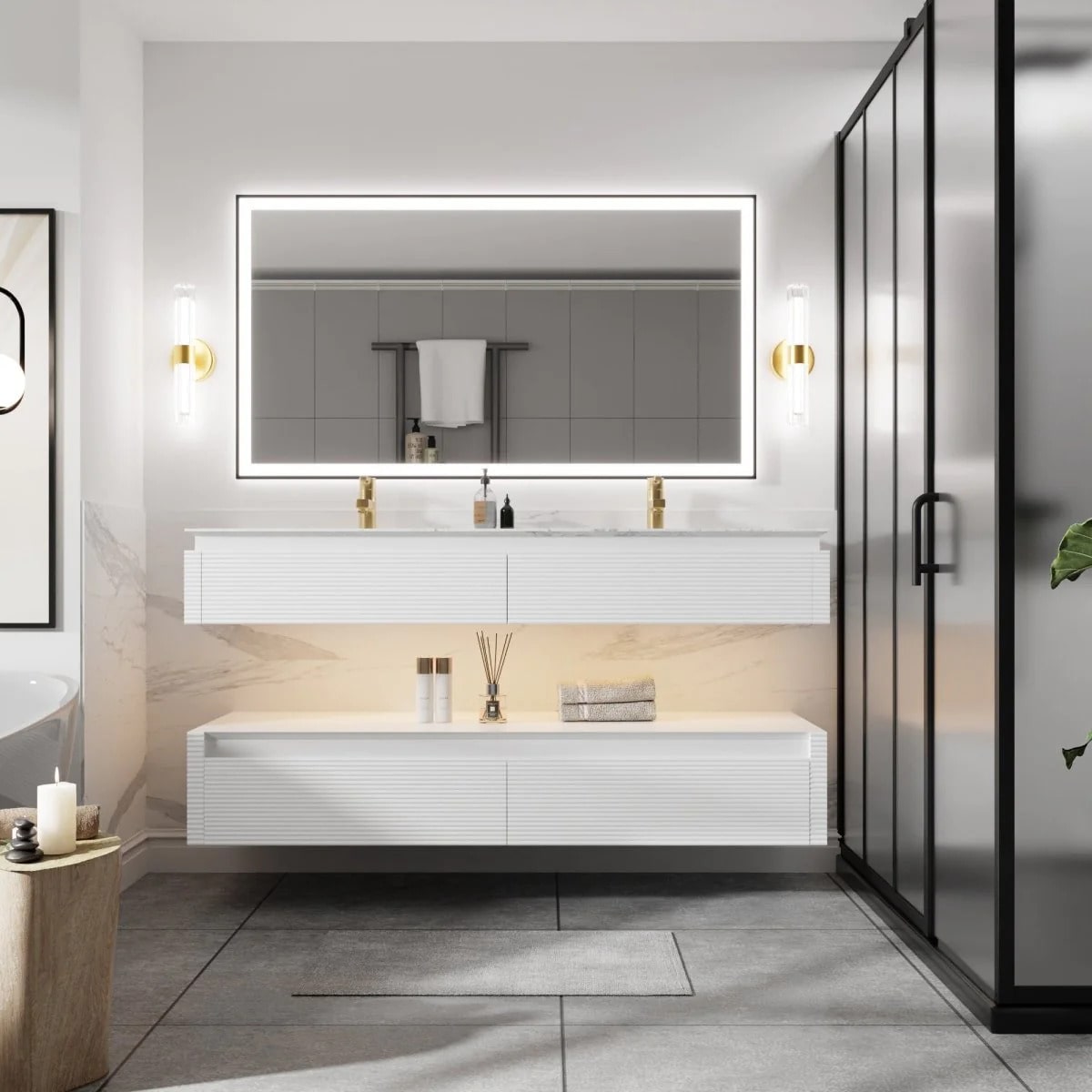 Segeo 60" Modern Solid Oak Luxury Bathroom Vanity with Marble Countertop