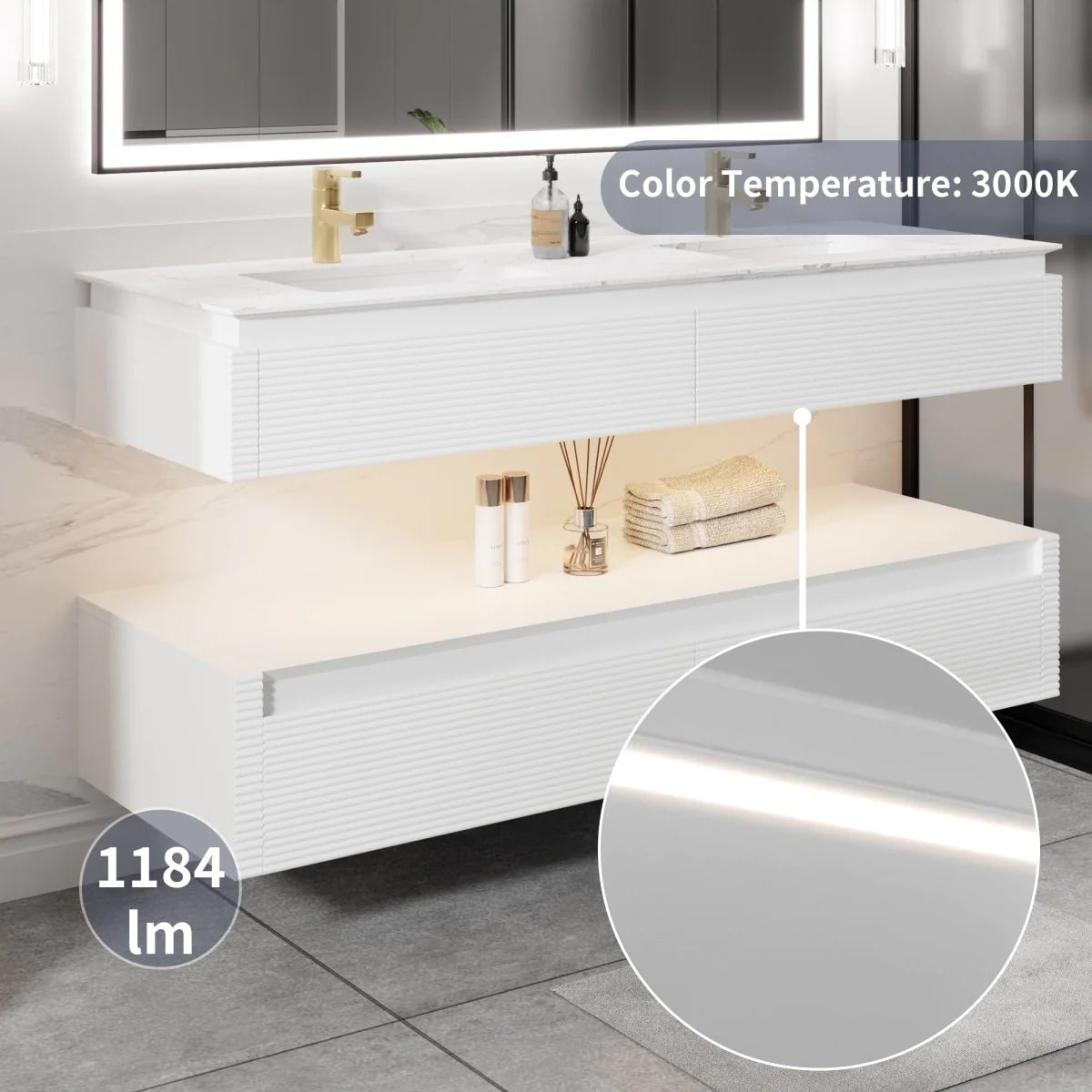 Segeo 60" Modern Solid Oak Luxury Bathroom Vanity with Marble Countertop