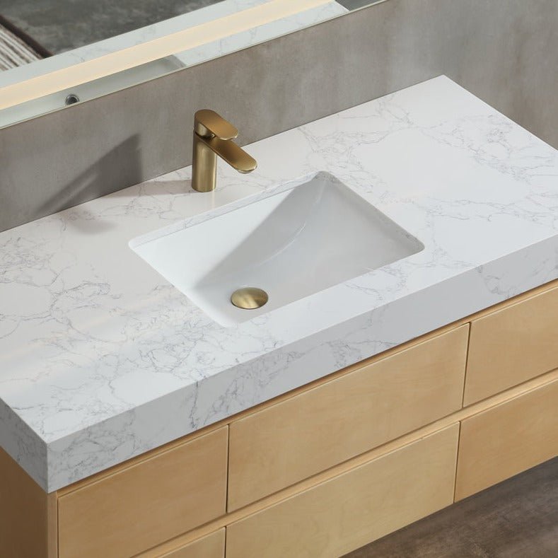 Maple Wood 48" Modern Luxury Bathroom Vanity with Stone Countertop