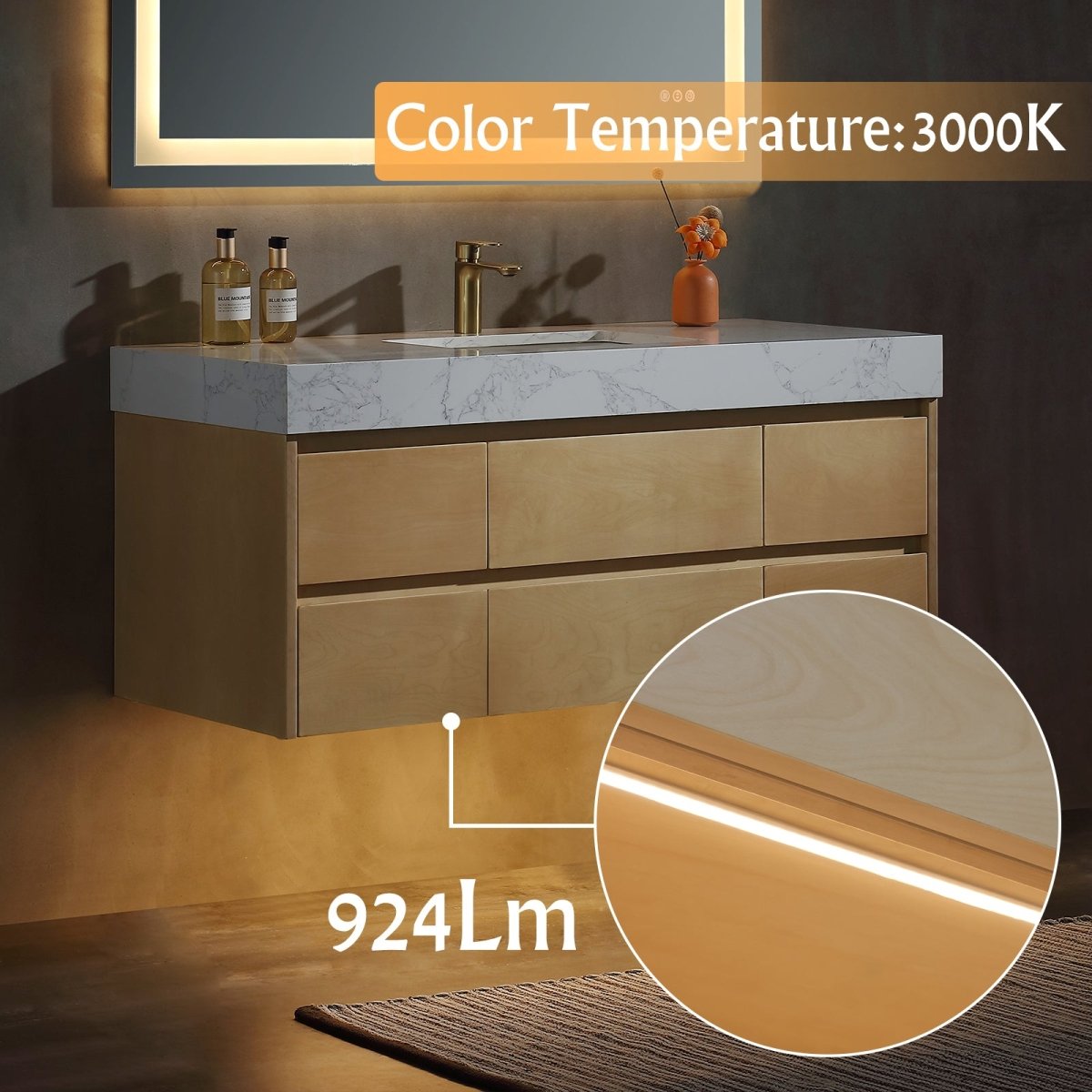 Maple Wood 48" Modern Luxury Bathroom Vanity with Stone Countertop