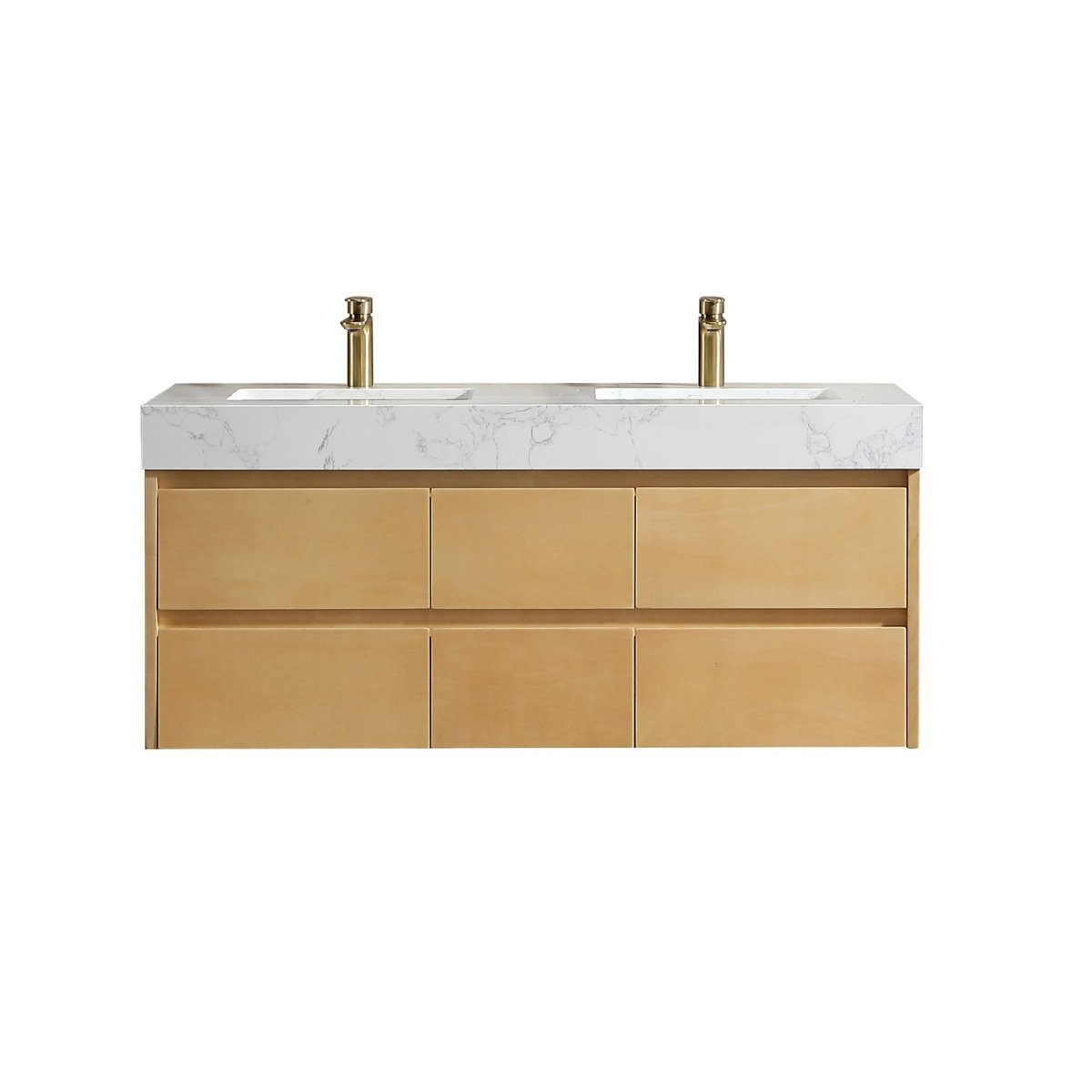 Maple Wood 48" Modern Luxury Bathroom Vanity with Stone Double Countertop