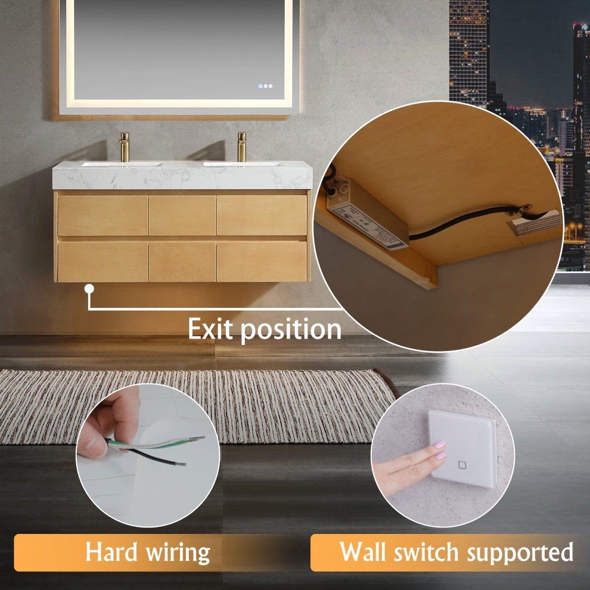 Maple Wood 48" Modern Luxury Bathroom Vanity with Stone Double Countertop