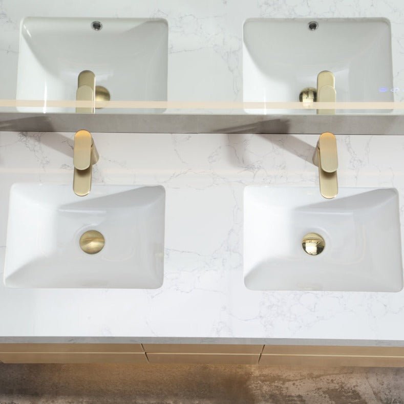 Maple Wood 48" Modern Luxury Bathroom Vanity with Stone Double Countertop