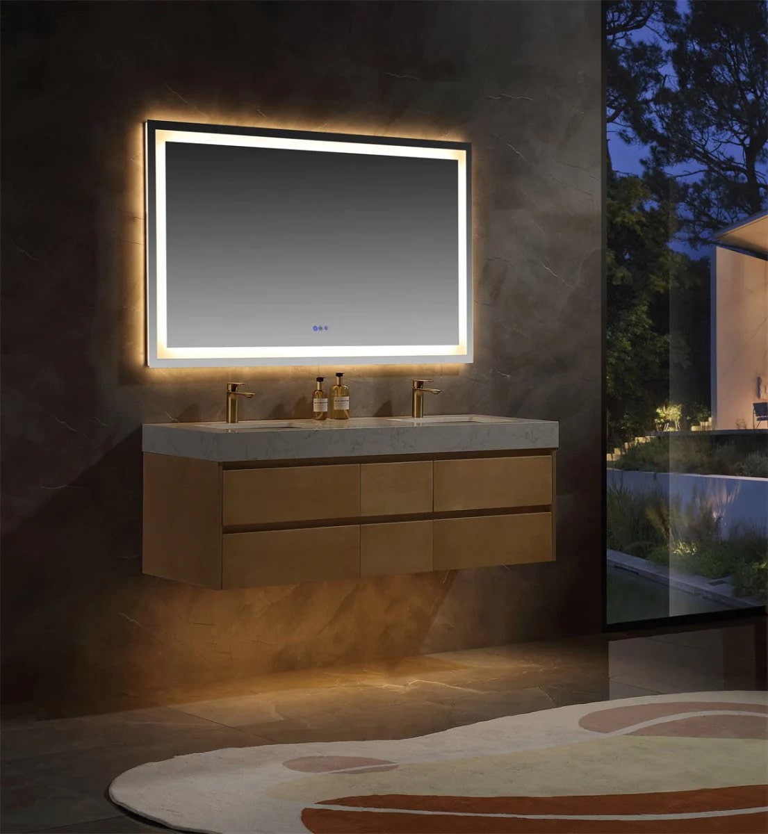 Sleek 60" Modern Maple Wood Luxury Bathroom Vanity with Stone Slab Countertop