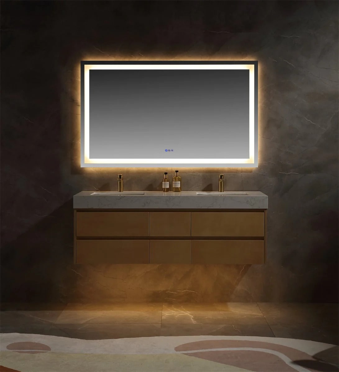 Sleek 60" Modern Maple Wood Luxury Bathroom Vanity with Stone Slab Countertop