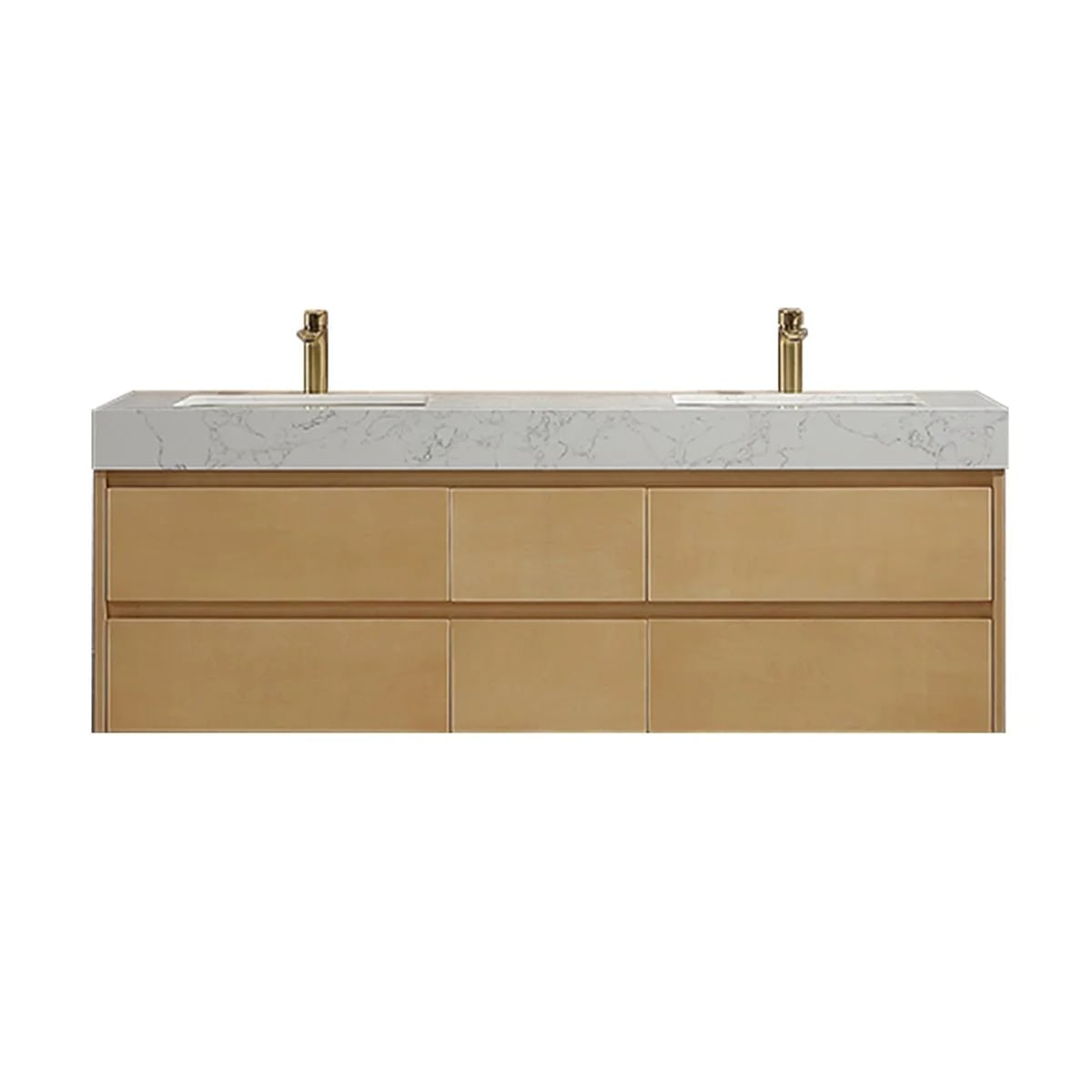 Sleek 60" Modern Maple Wood Luxury Bathroom Vanity with Stone Slab Countertop