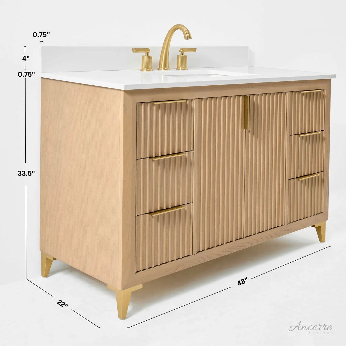 Turlington 48-inch bathroom vanity in Natural Oak — dimension diagram
