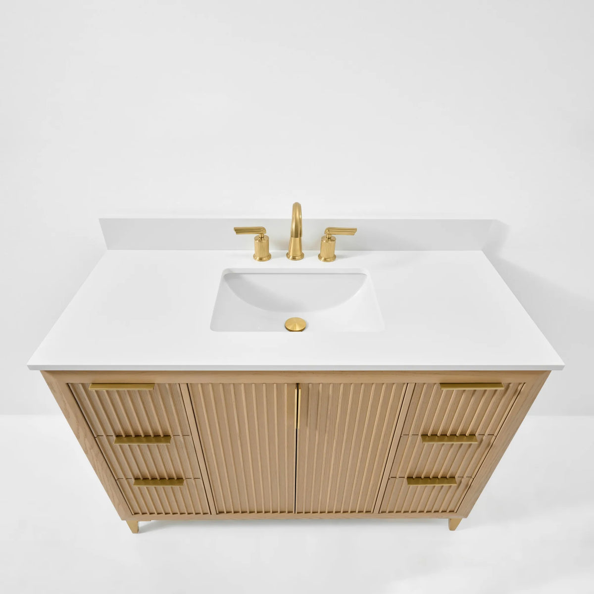 Turlington 48-inch bathroom vanity in Natural Oak — view from above