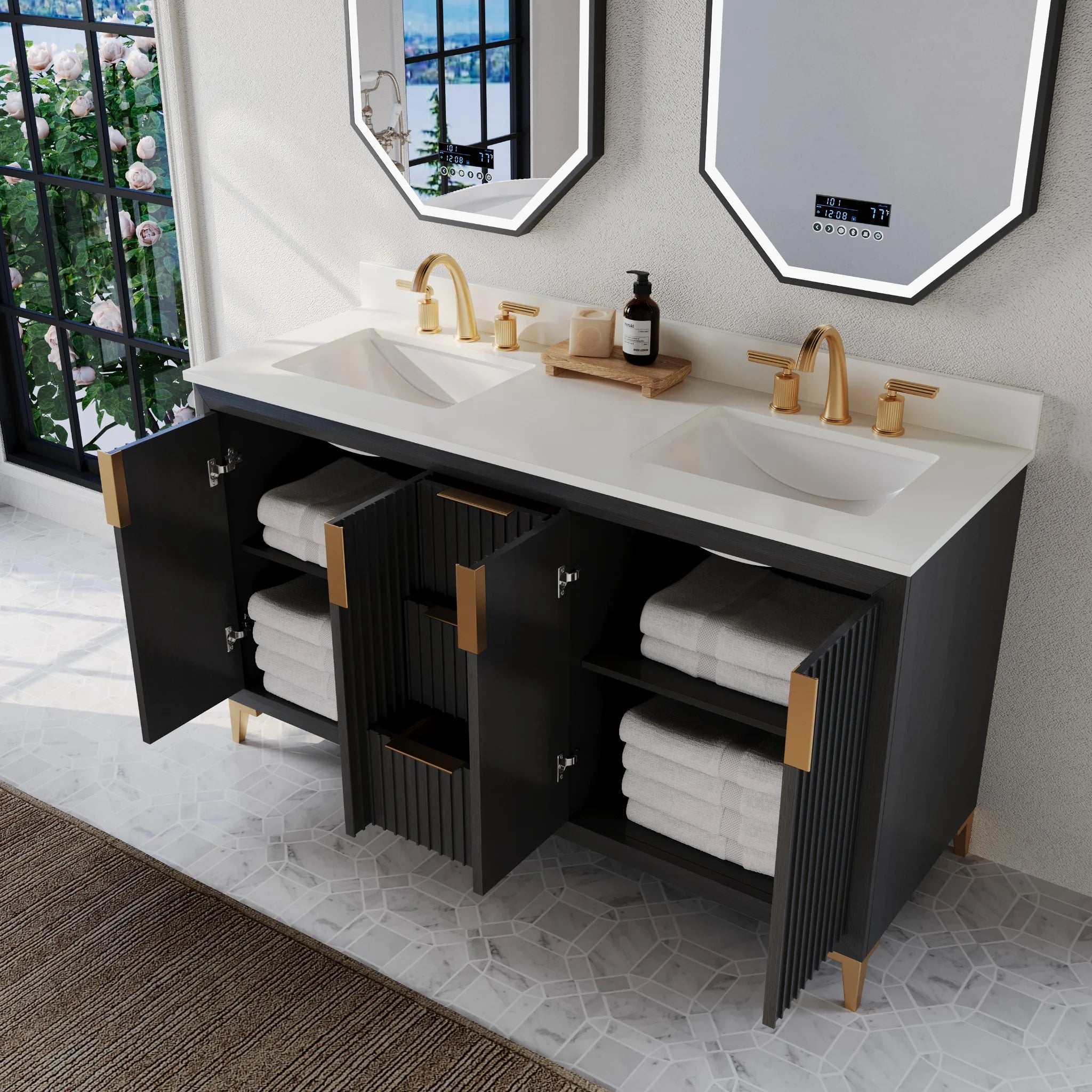 Turlington 60" Bath Vanity Set Finish with Alpine White Quartz Top