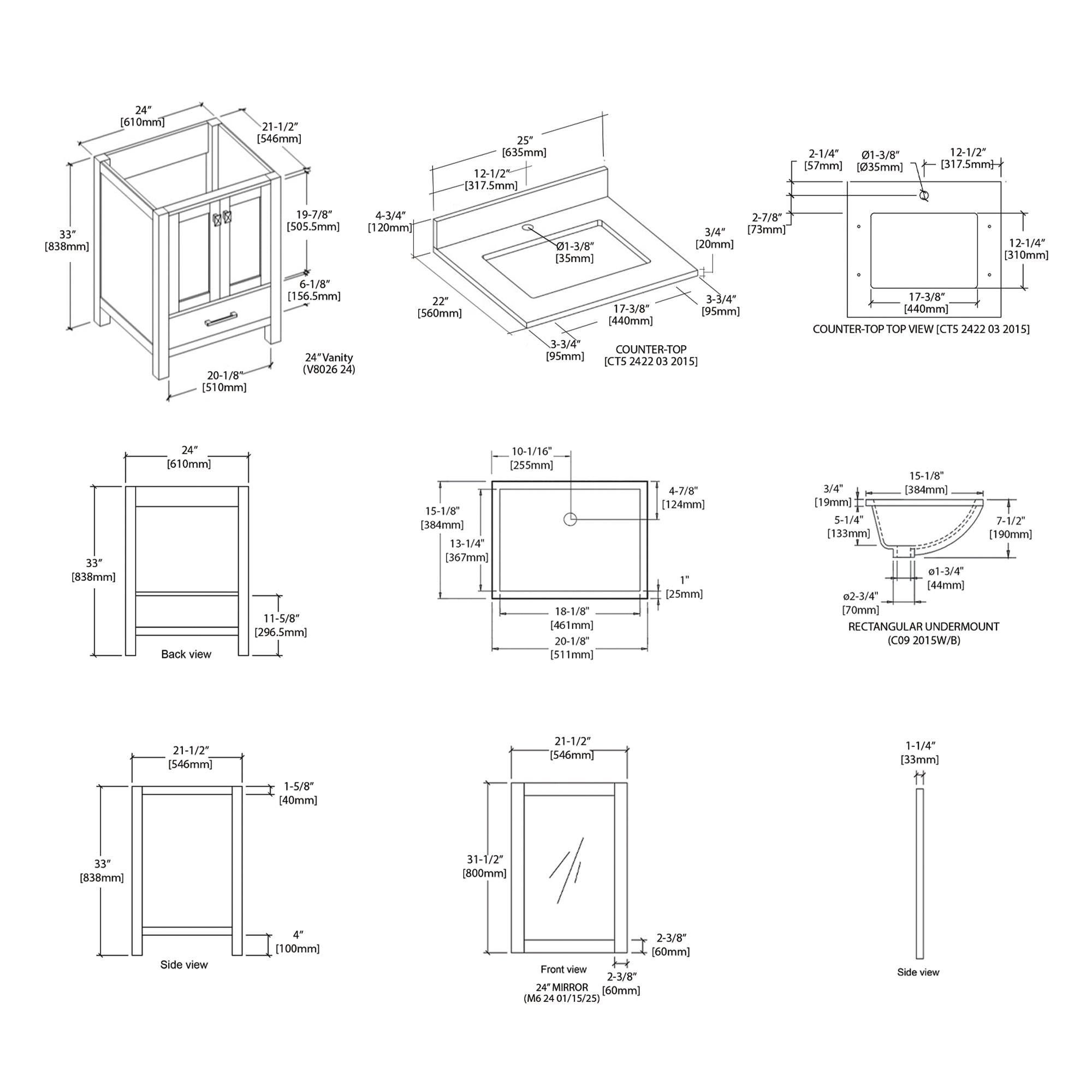 Geneva 24" Bathroom Vanity with Marble Countertop - Contemporary Bathroom Vanity