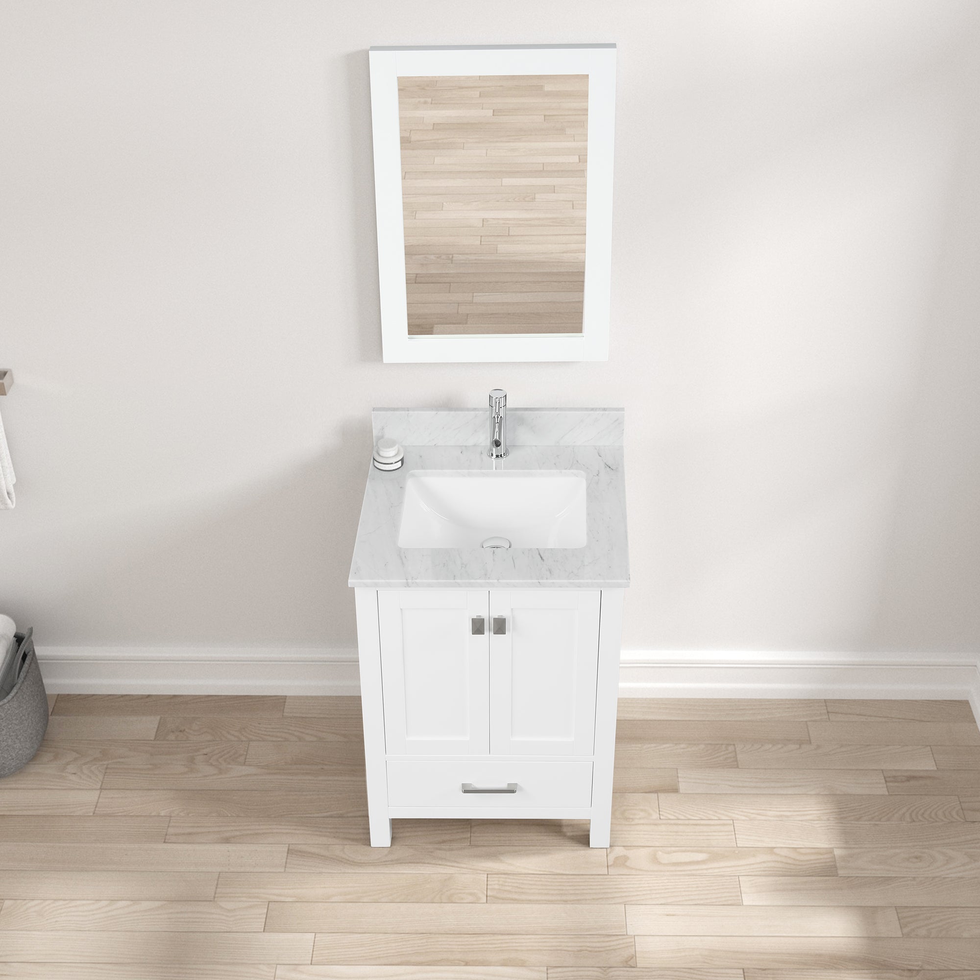 Geneva 24" White Bathroom Vanity with Marble Countertop - Contemporary Bathroom Vanity