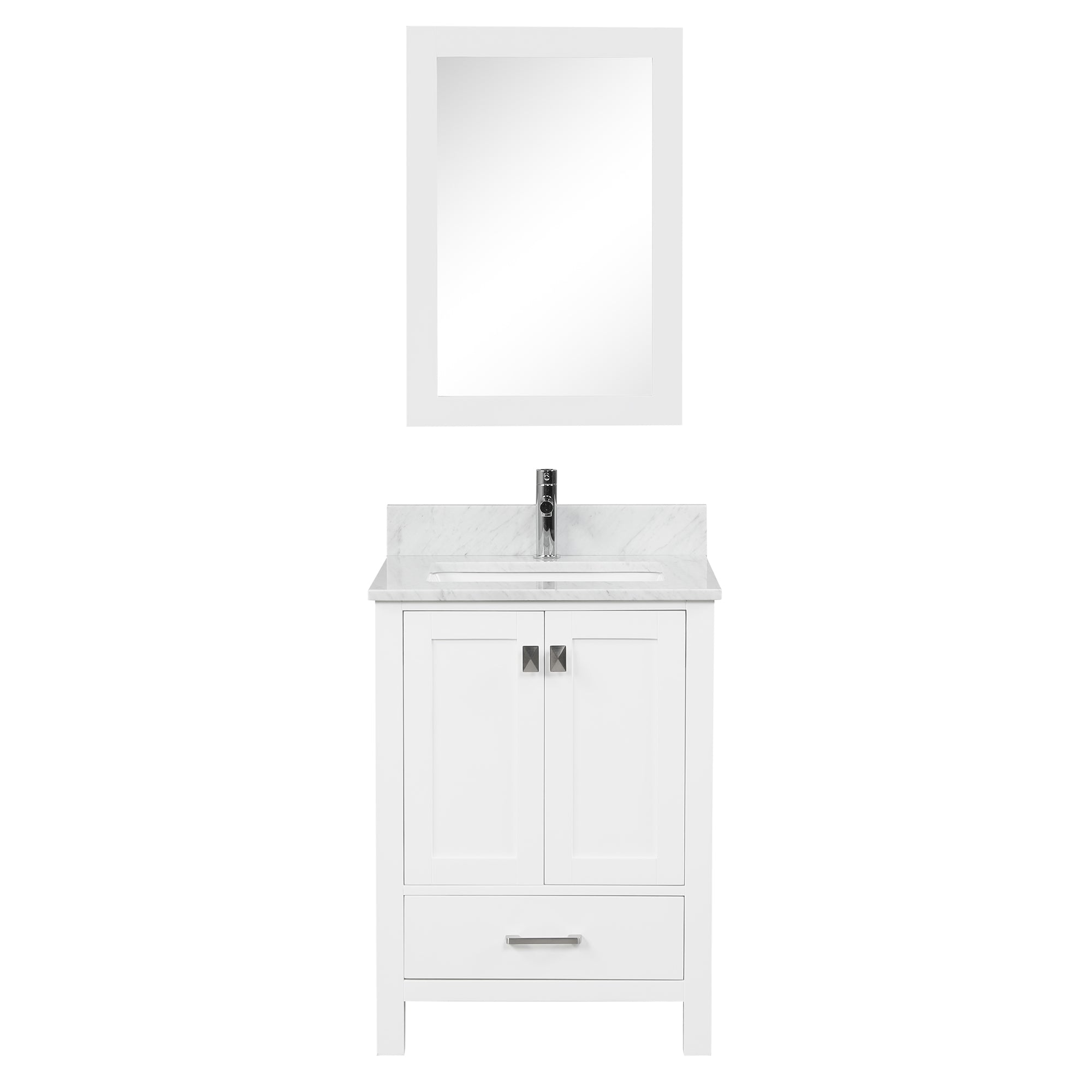 Geneva 24" White Bathroom Vanity with Marble Countertop - Contemporary Bathroom Vanity