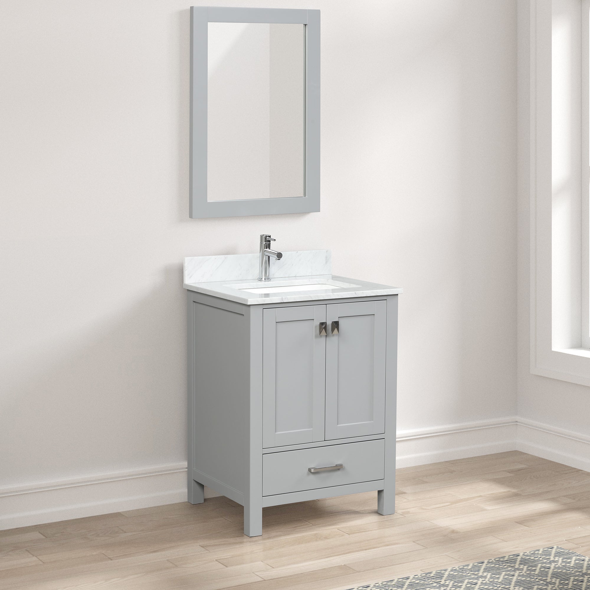 Geneva 24" Bathroom Vanity with Marble Countertop - Contemporary Bathroom Vanity
