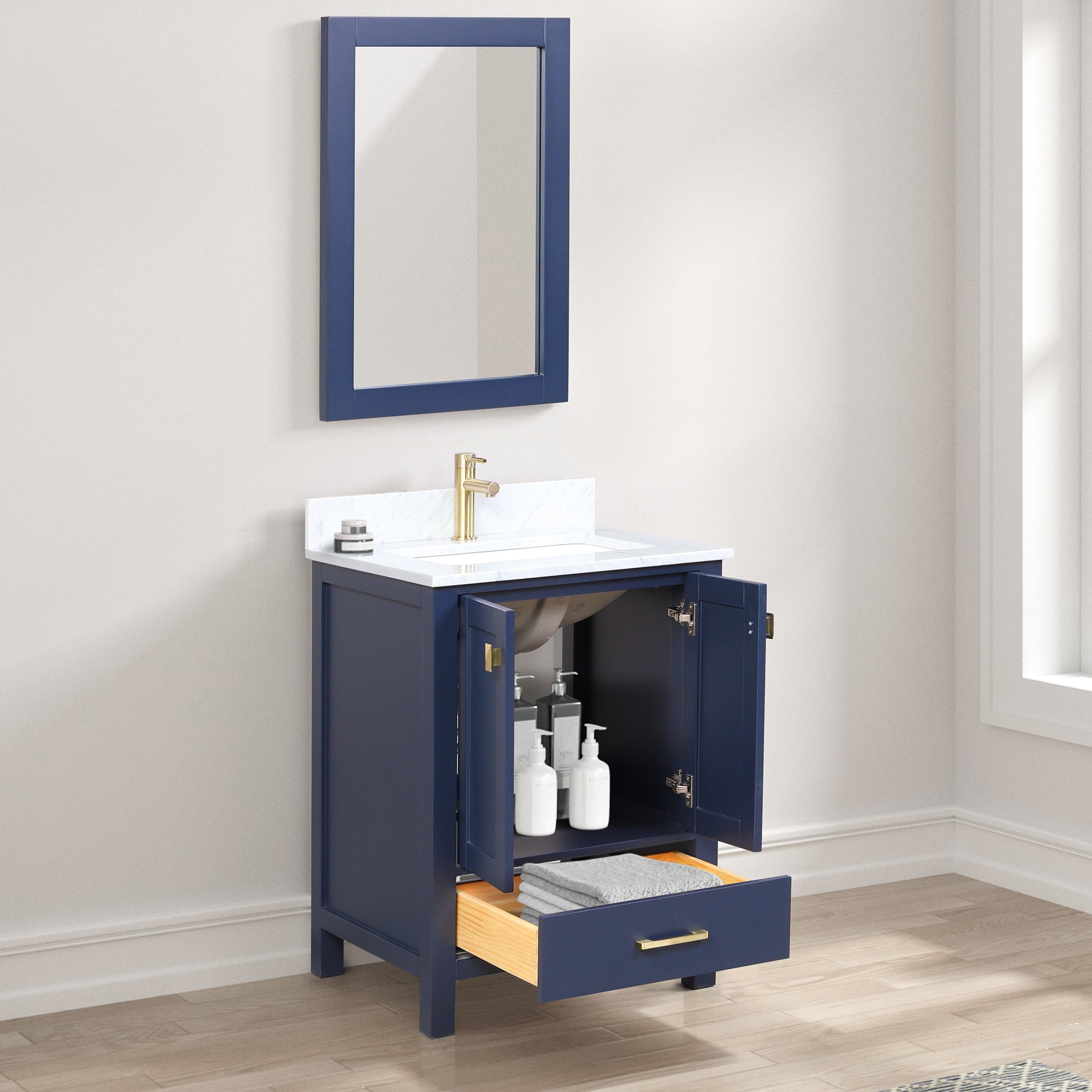 Geneva 24" Bathroom Vanity with Marble Countertop - Contemporary Bathroom Vanity