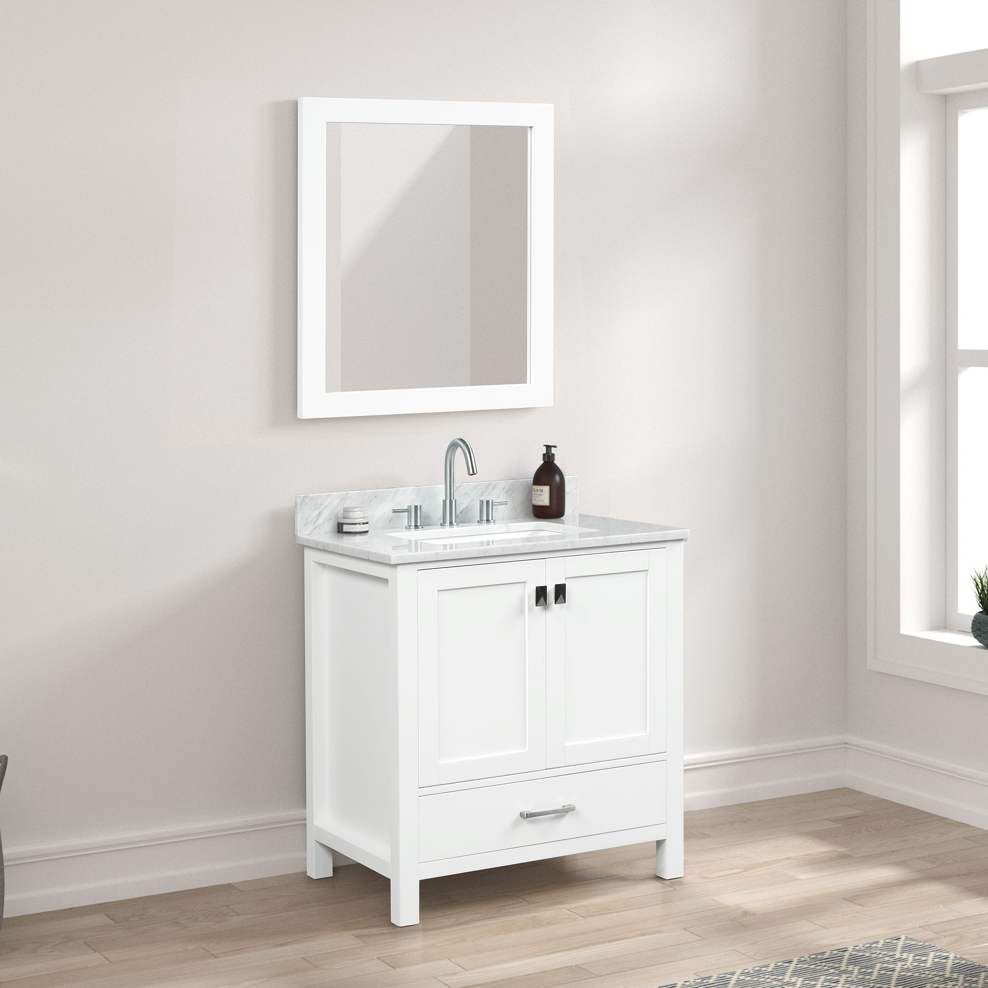 Geneva 30" Bathroom Vanity with Marble Countertop - Contemporary Bathroom Vanity