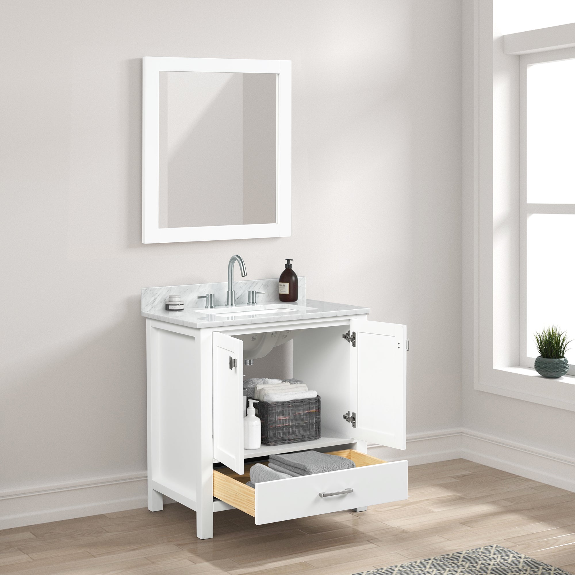 Geneva 30" Bathroom Vanity with Marble Countertop - Contemporary Bathroom Vanity