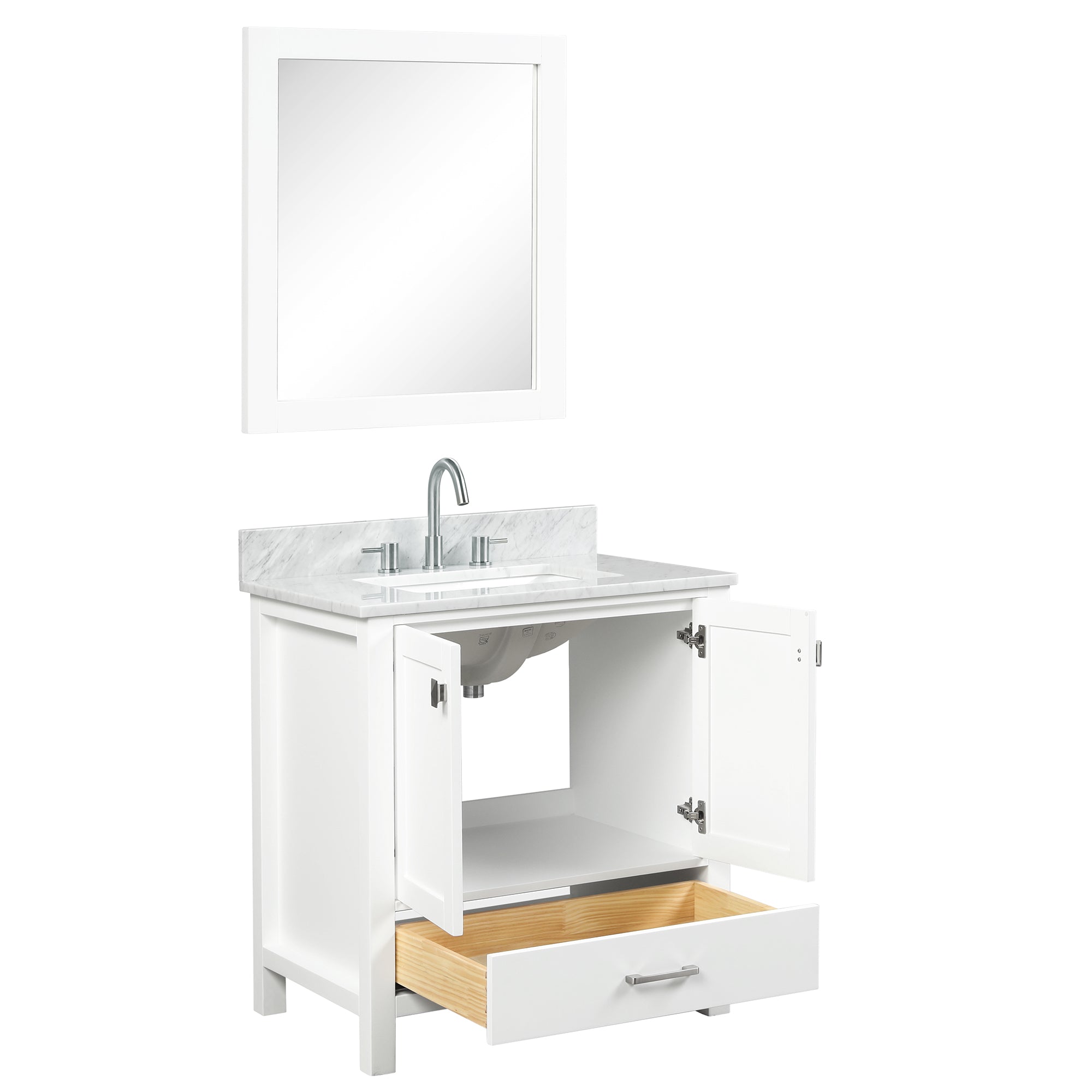 Geneva 30" Bathroom Vanity with Marble Countertop - Contemporary Bathroom Vanity