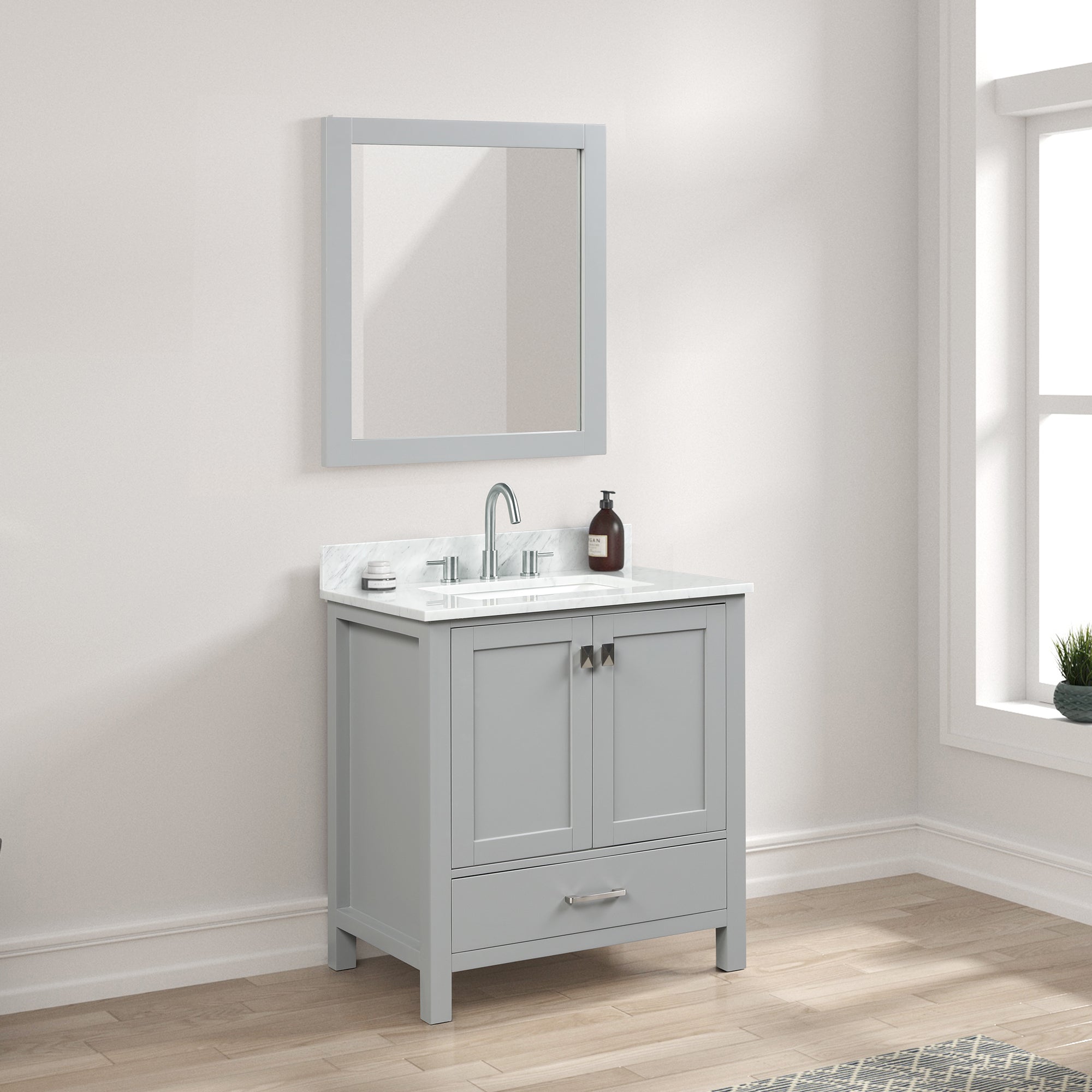 Geneva 30" Bathroom Vanity with Marble Countertop - Contemporary Bathroom Vanity
