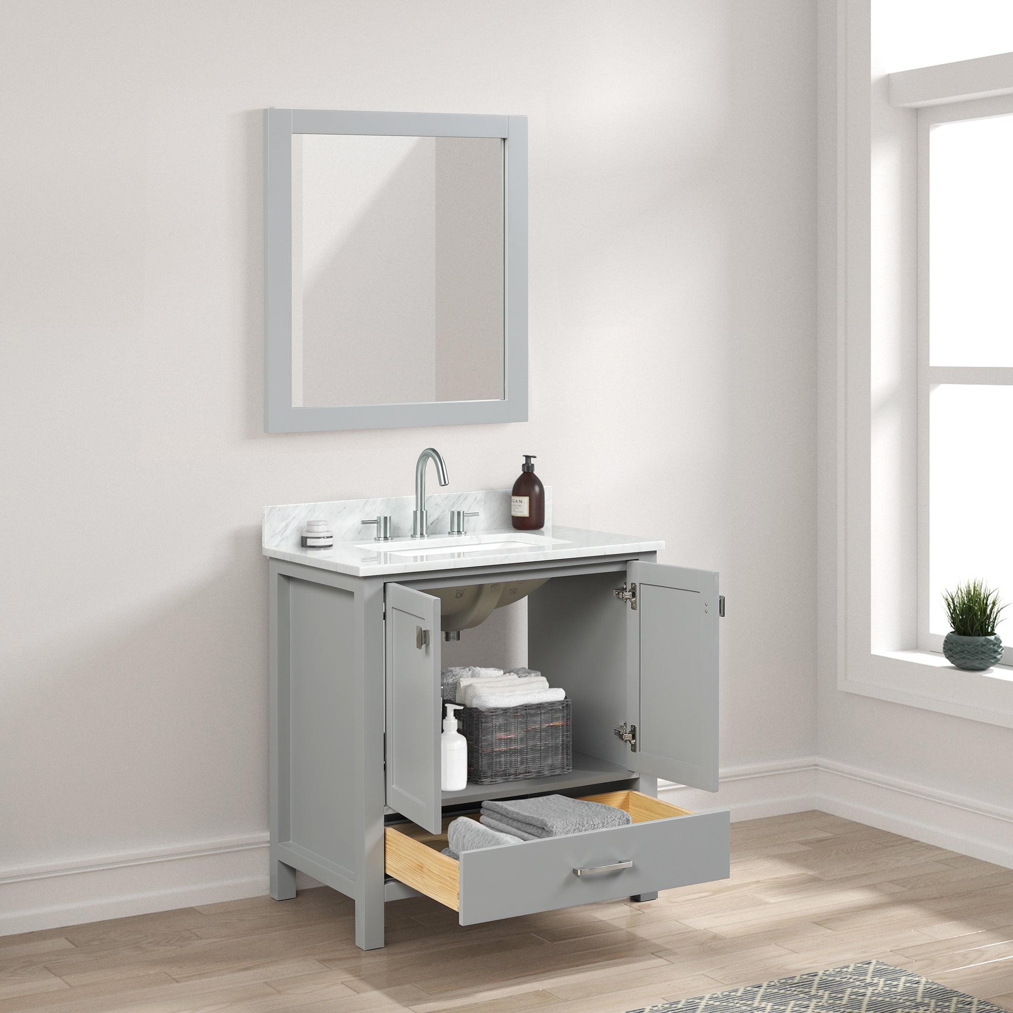 Geneva 30" Bathroom Vanity with Marble Countertop - Contemporary Bathroom Vanity