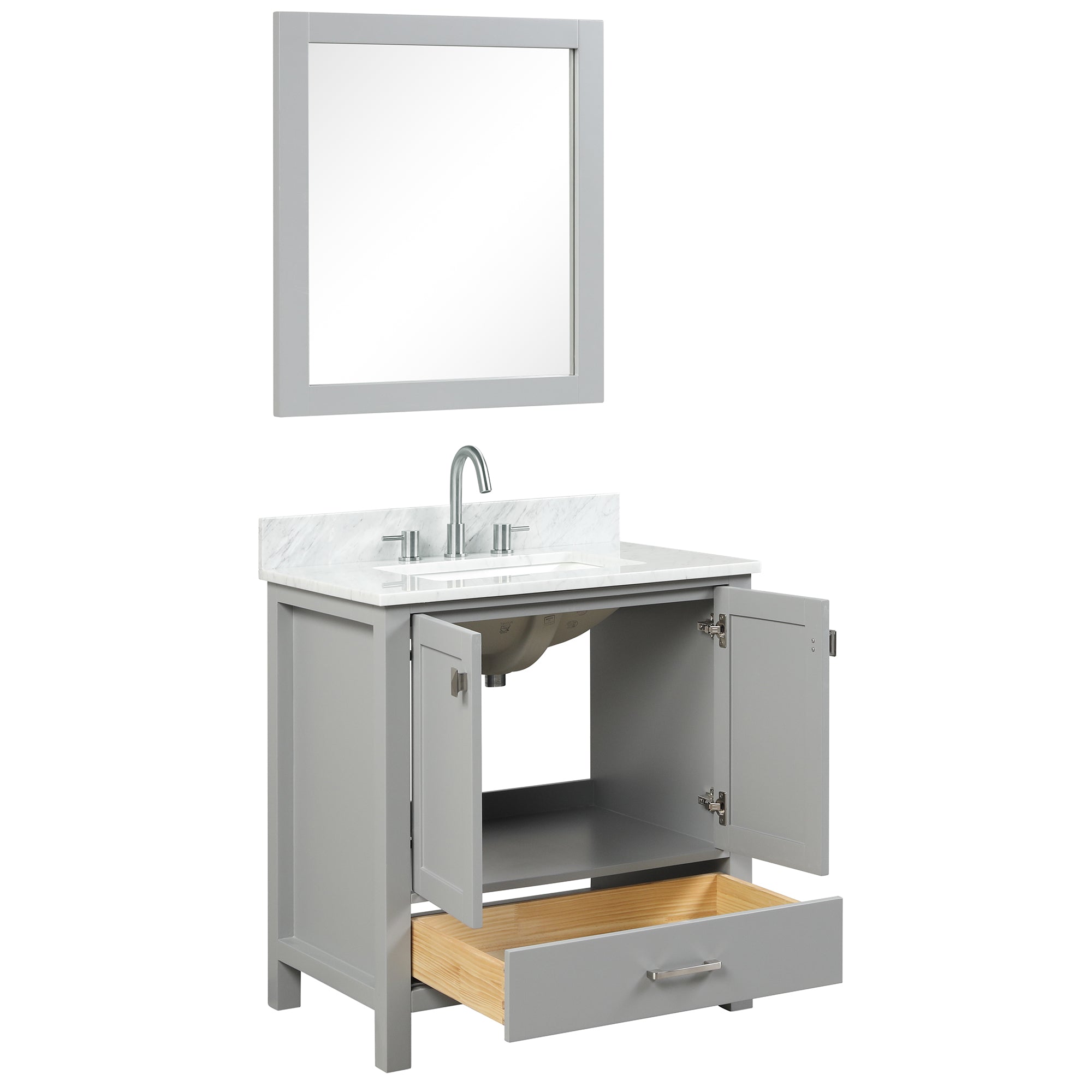 Geneva 30" Grey Bathroom Vanity with Marble Countertop - Contemporary Bathroom Vanity