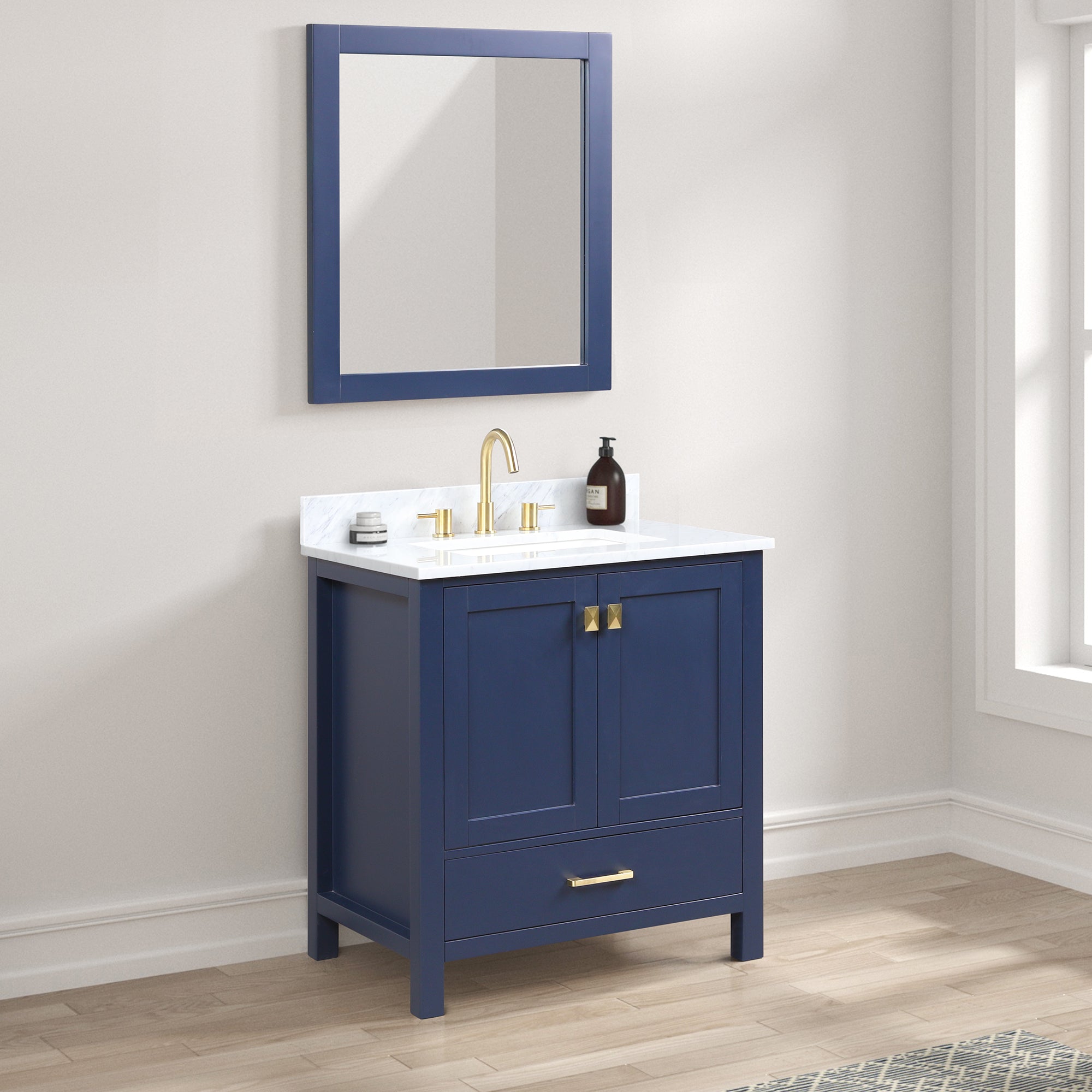 Geneva 30" Grey Bathroom Vanity with Marble Countertop - Contemporary Bathroom Vanity