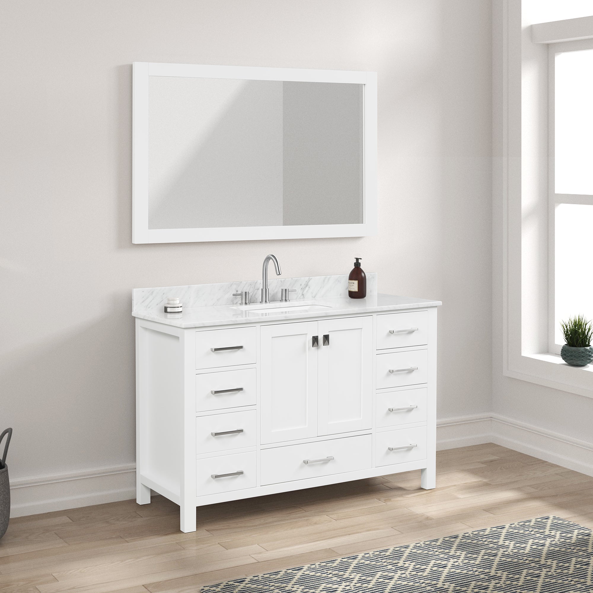 Geneva 48" Bathroom Vanity with Marble Countertop - Contemporary Bathroom Vanity