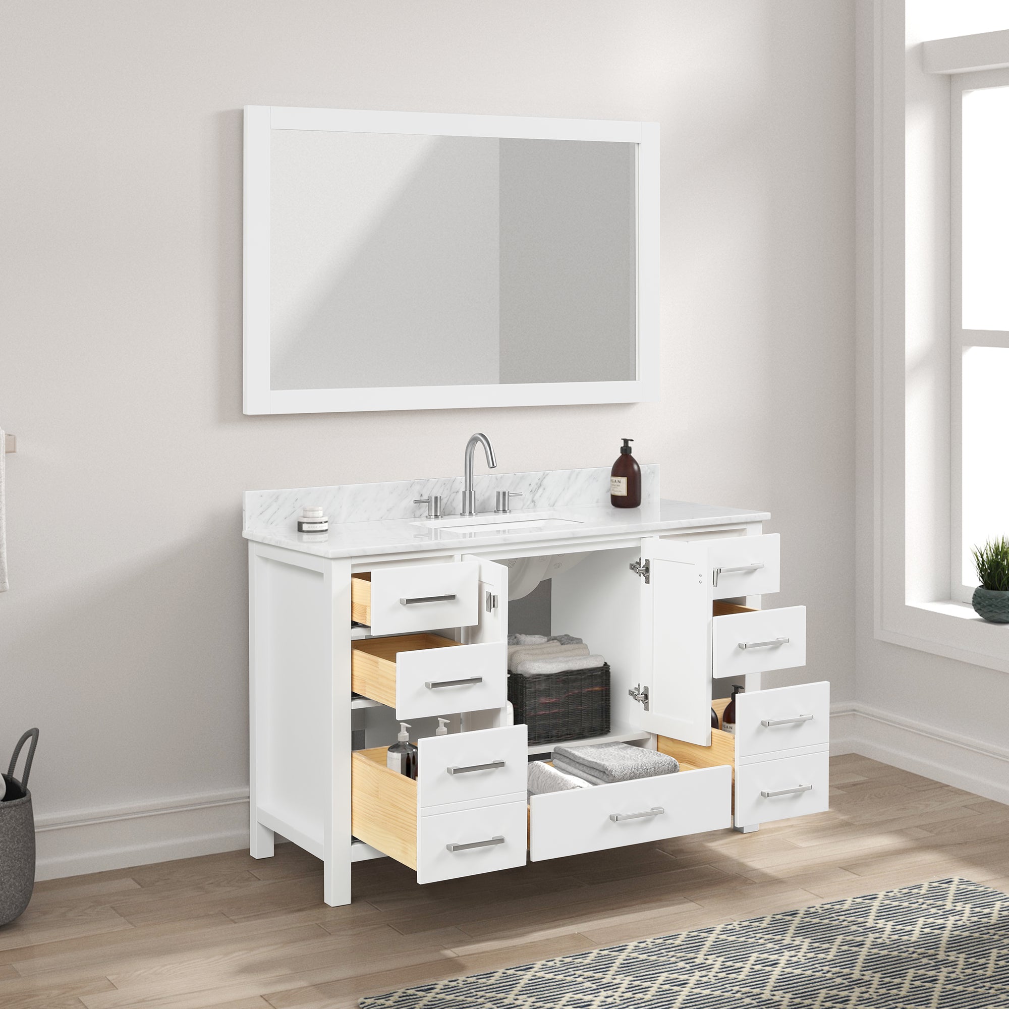 Geneva 48" Bathroom Vanity with Marble Countertop - Contemporary Bathroom Vanity