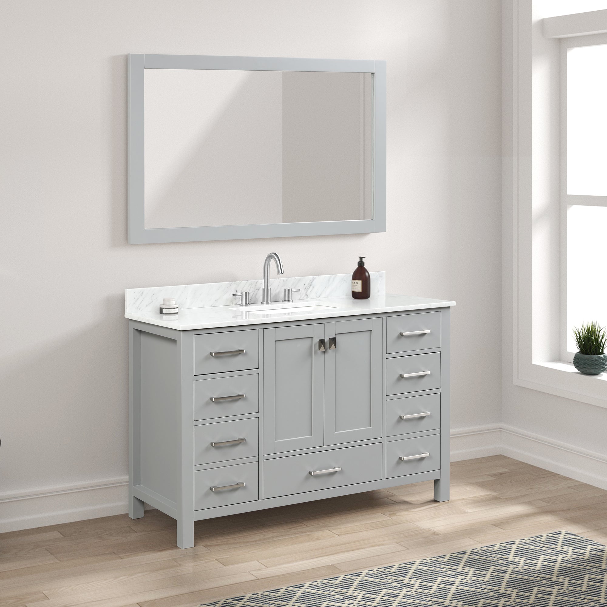 Geneva 48" Bathroom Vanity with Marble Countertop - Contemporary Bathroom Vanity