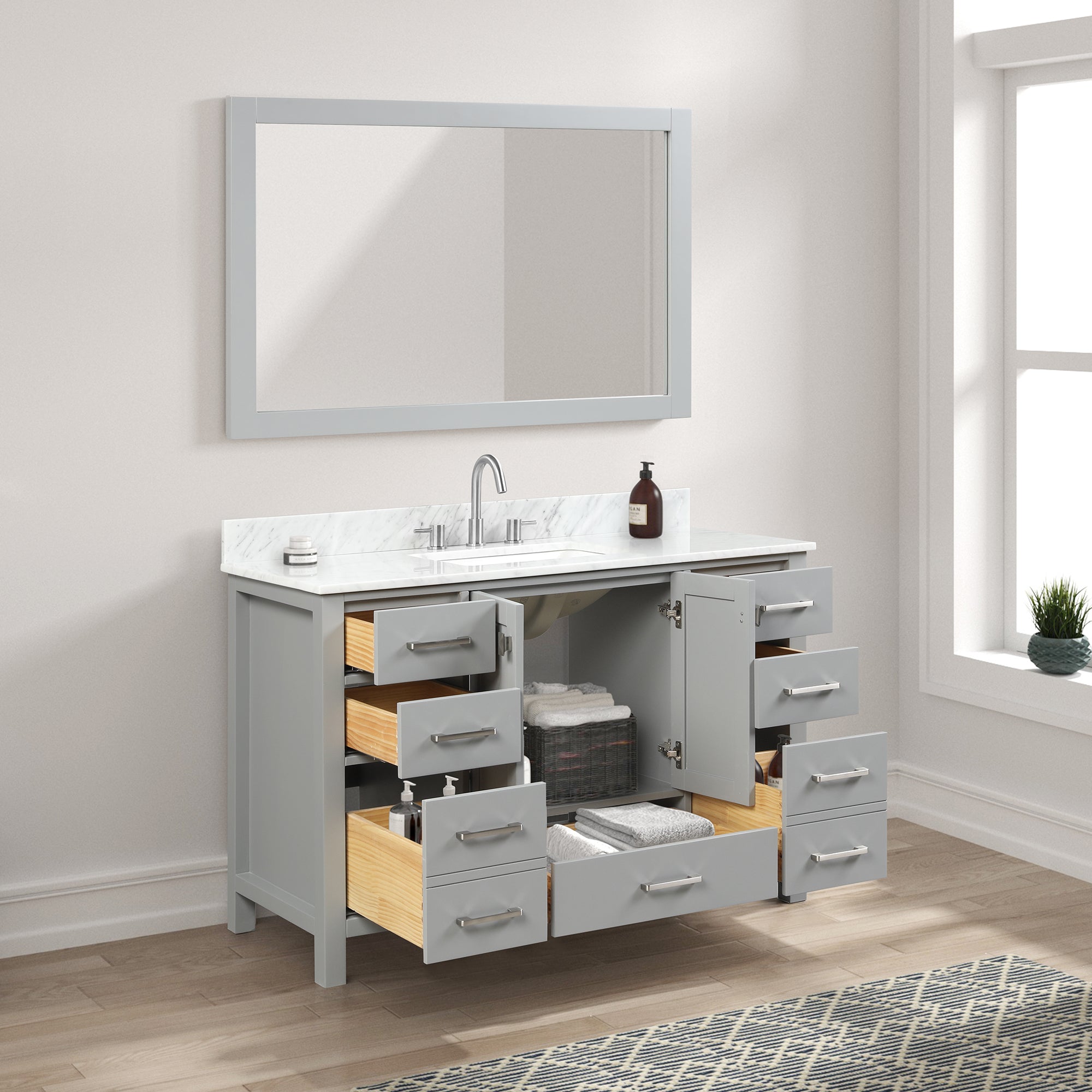 Geneva 48" Bathroom Vanity with Marble Countertop - Contemporary Bathroom Vanity
