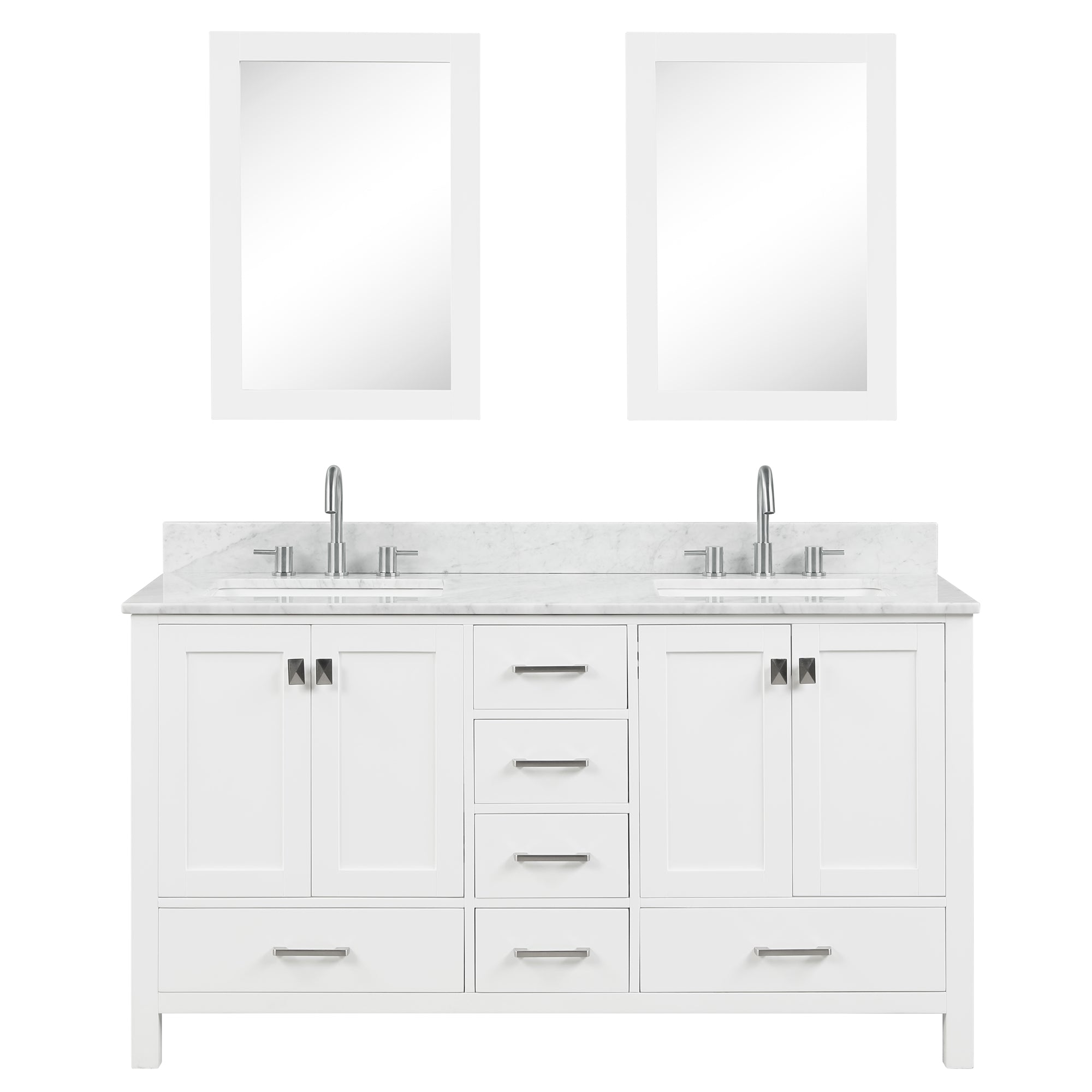Geneva 60" Bathroom Vanity Double SInk with Marble Countertop - Contemporary Bathroom Vanity