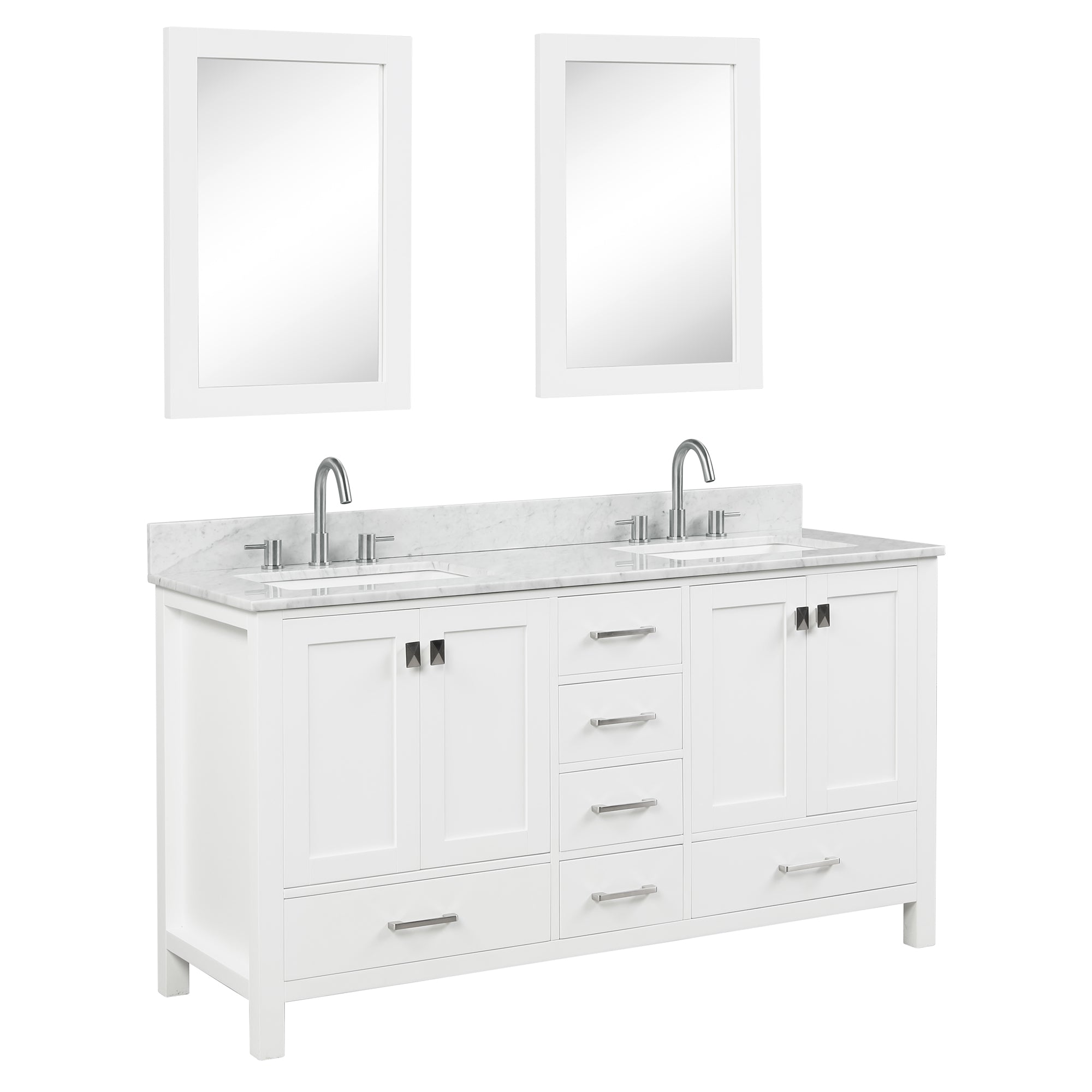 Geneva 60" Bathroom Vanity Double SInk with Marble Countertop - Contemporary Bathroom Vanity