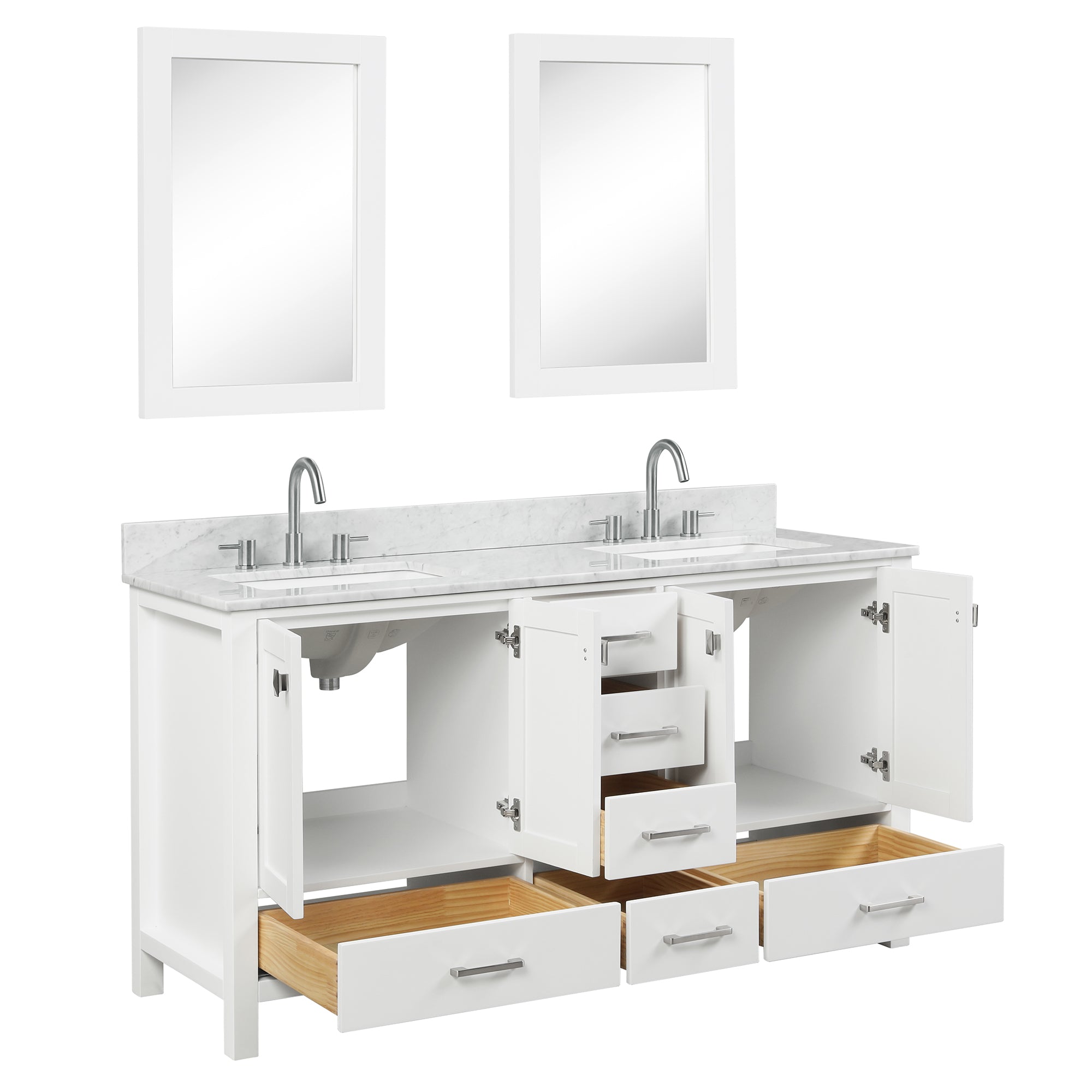 Geneva 60" Bathroom Vanity Double SInk with Marble Countertop - Contemporary Bathroom Vanity
