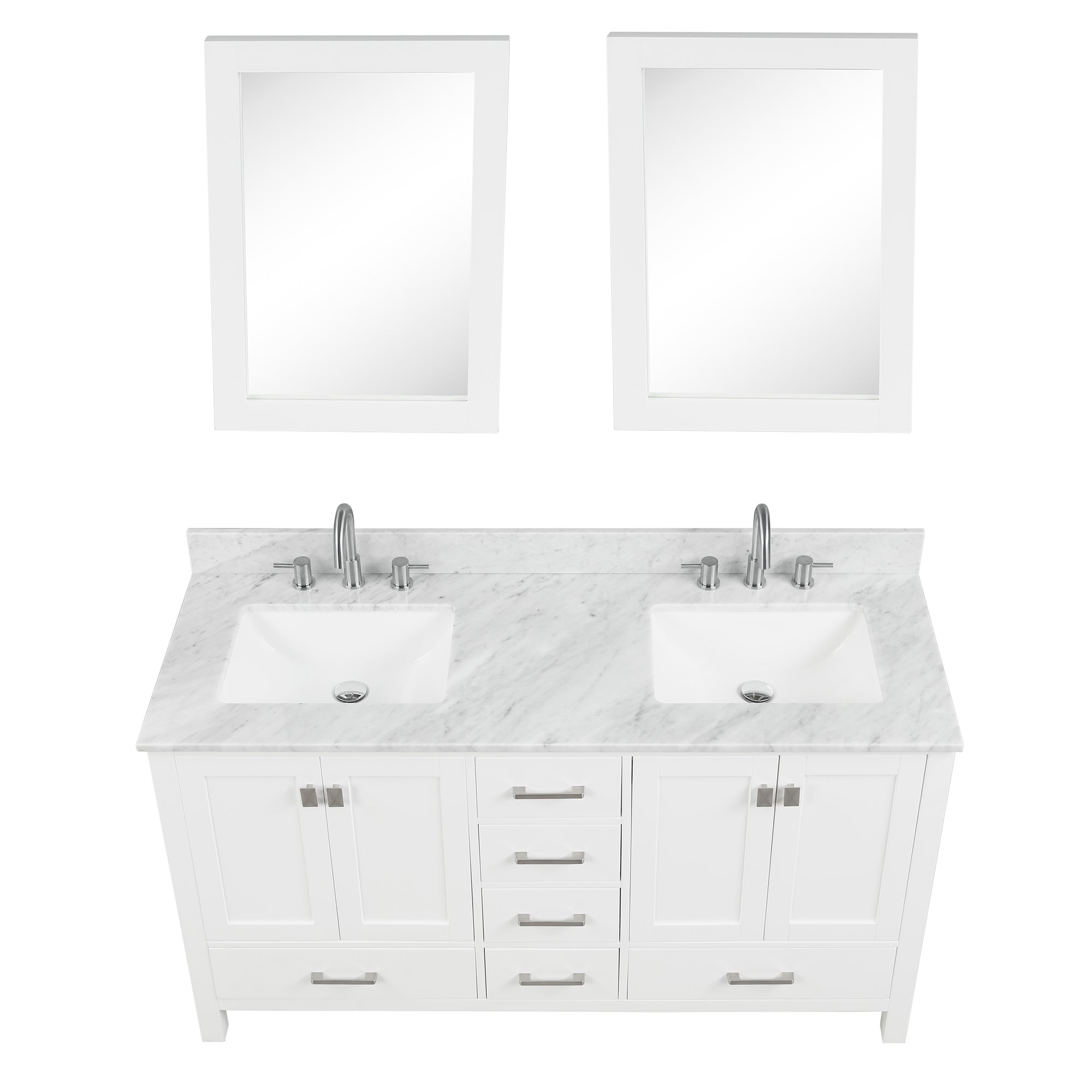 Geneva 60" Bathroom Vanity Double SInk with Marble Countertop - Contemporary Bathroom Vanity