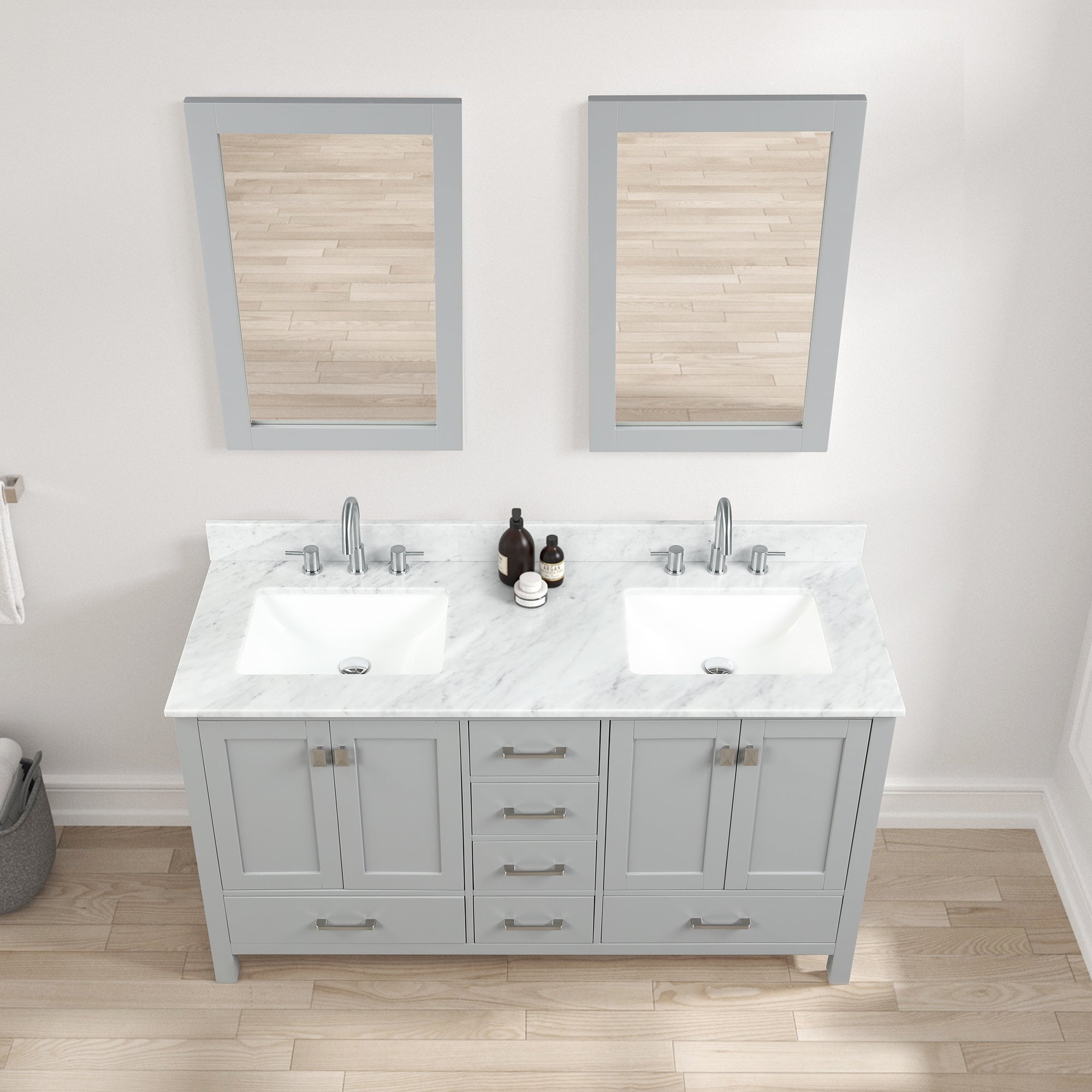 Geneva 60" Bathroom Vanity Double SInk with Marble Countertop - Contemporary Bathroom Vanity