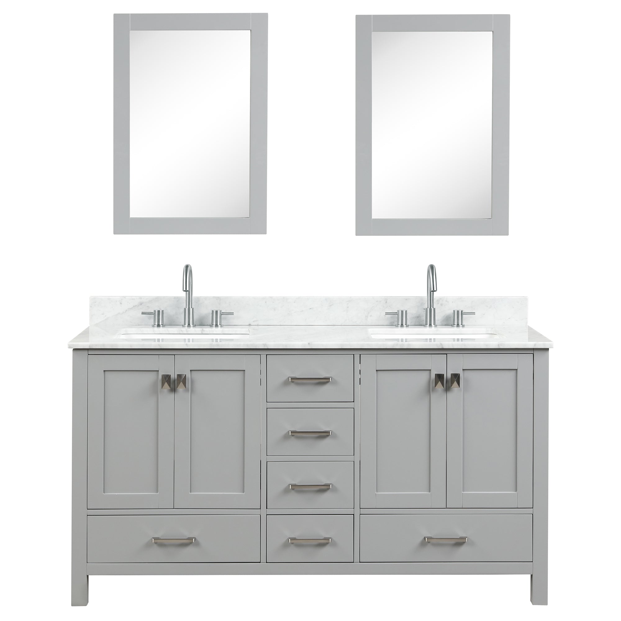 Geneva 60" Bathroom Vanity Double SInk with Marble Countertop - Contemporary Bathroom Vanity