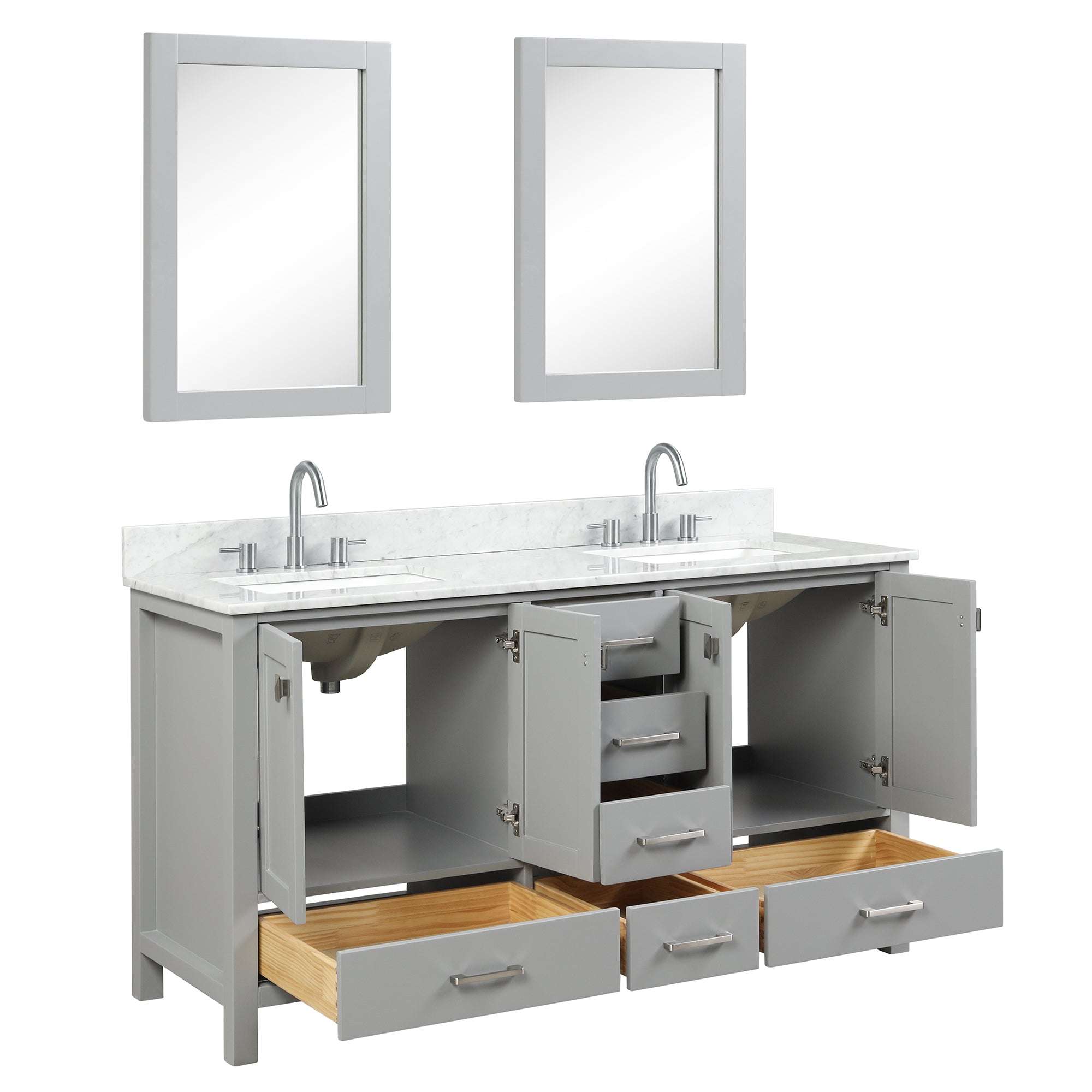 Geneva 60" Bathroom Vanity Double SInk with Marble Countertop - Contemporary Bathroom Vanity