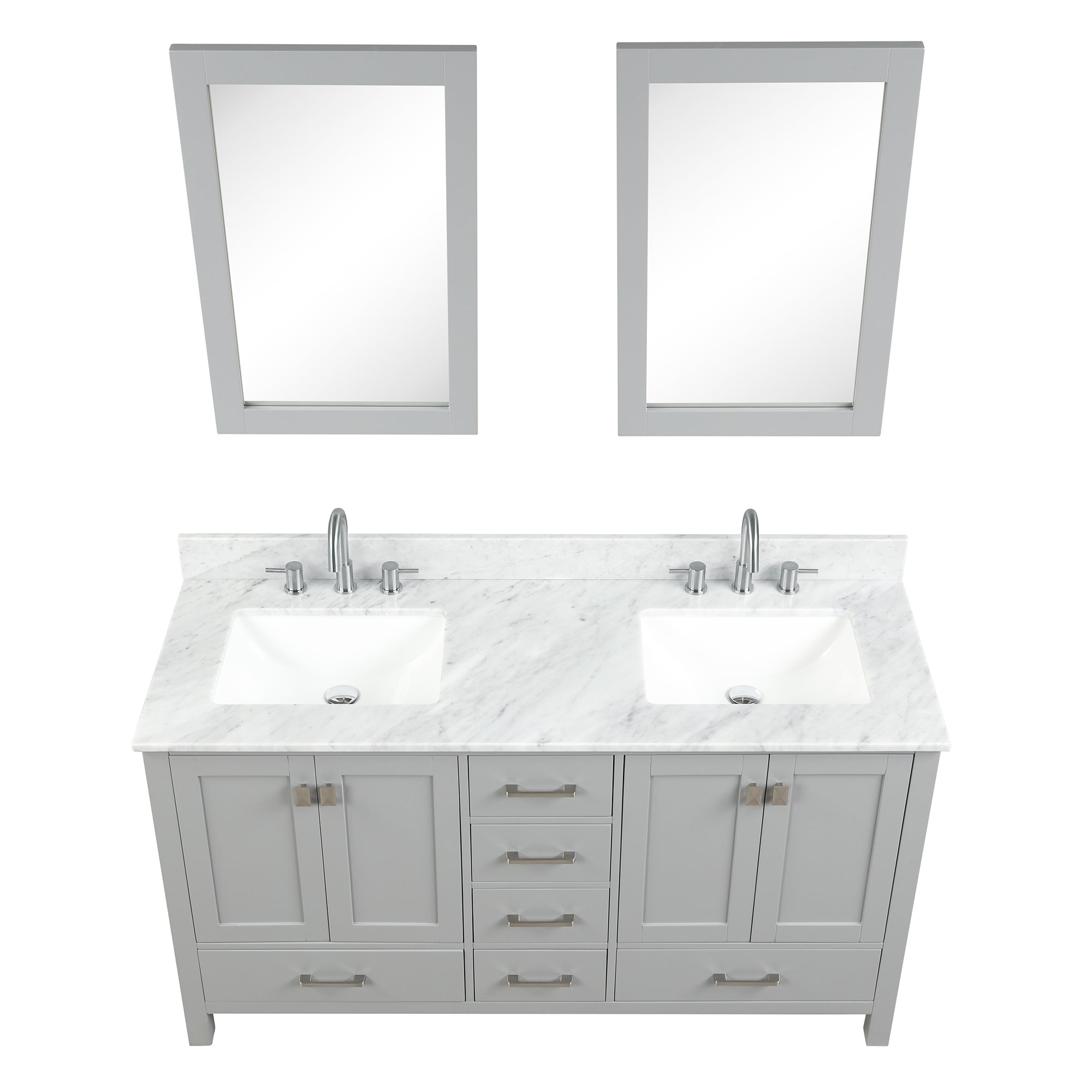 Geneva 60" Bathroom Vanity Double SInk with Marble Countertop - Contemporary Bathroom Vanity