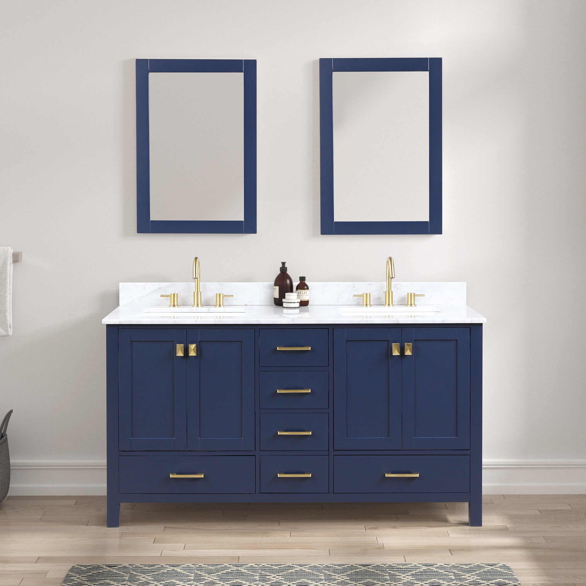 Geneva 60" Bathroom Vanity Double SInk with Marble Countertop - Contemporary Bathroom Vanity