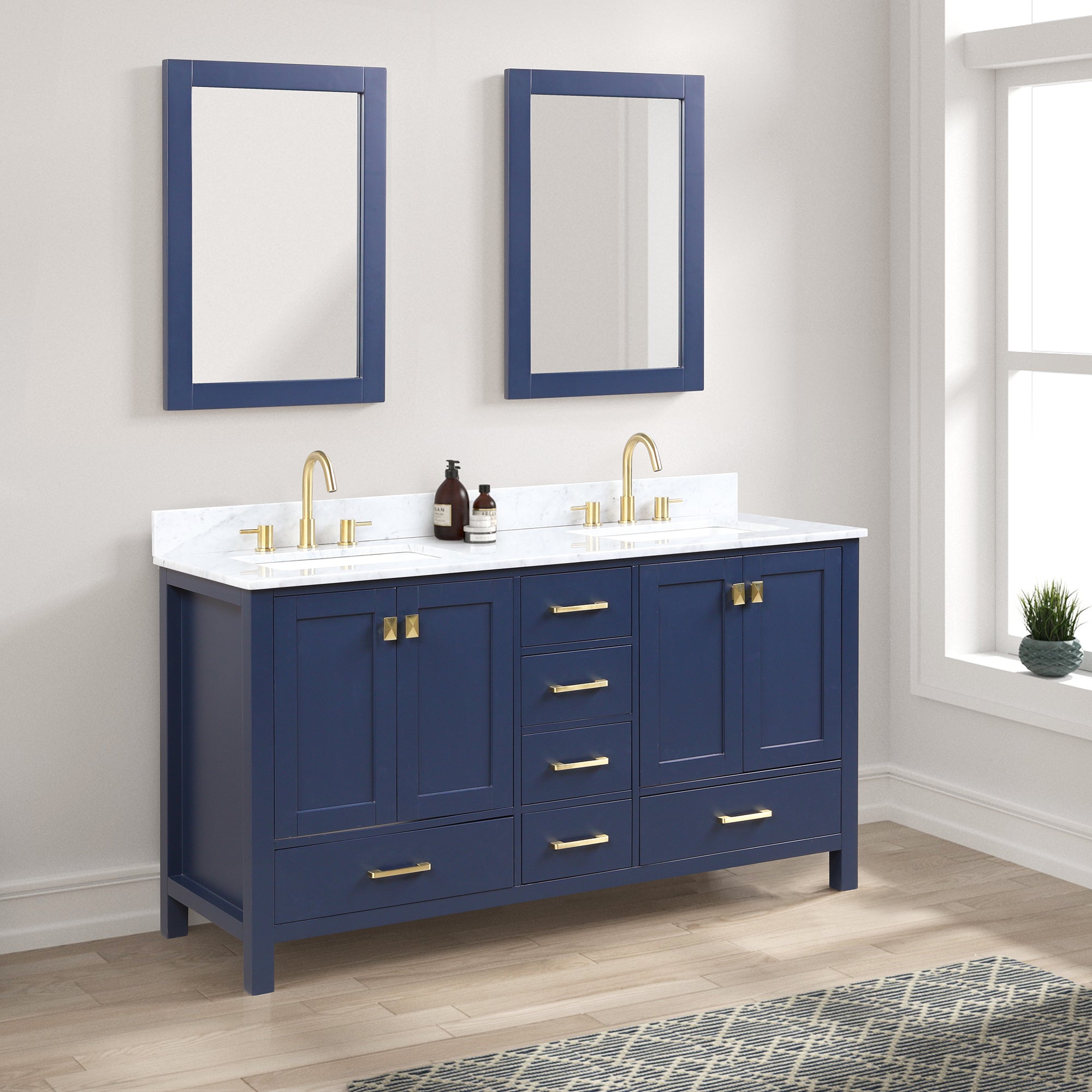 Geneva 60" Bathroom Vanity Double SInk with Marble Countertop - Contemporary Bathroom Vanity