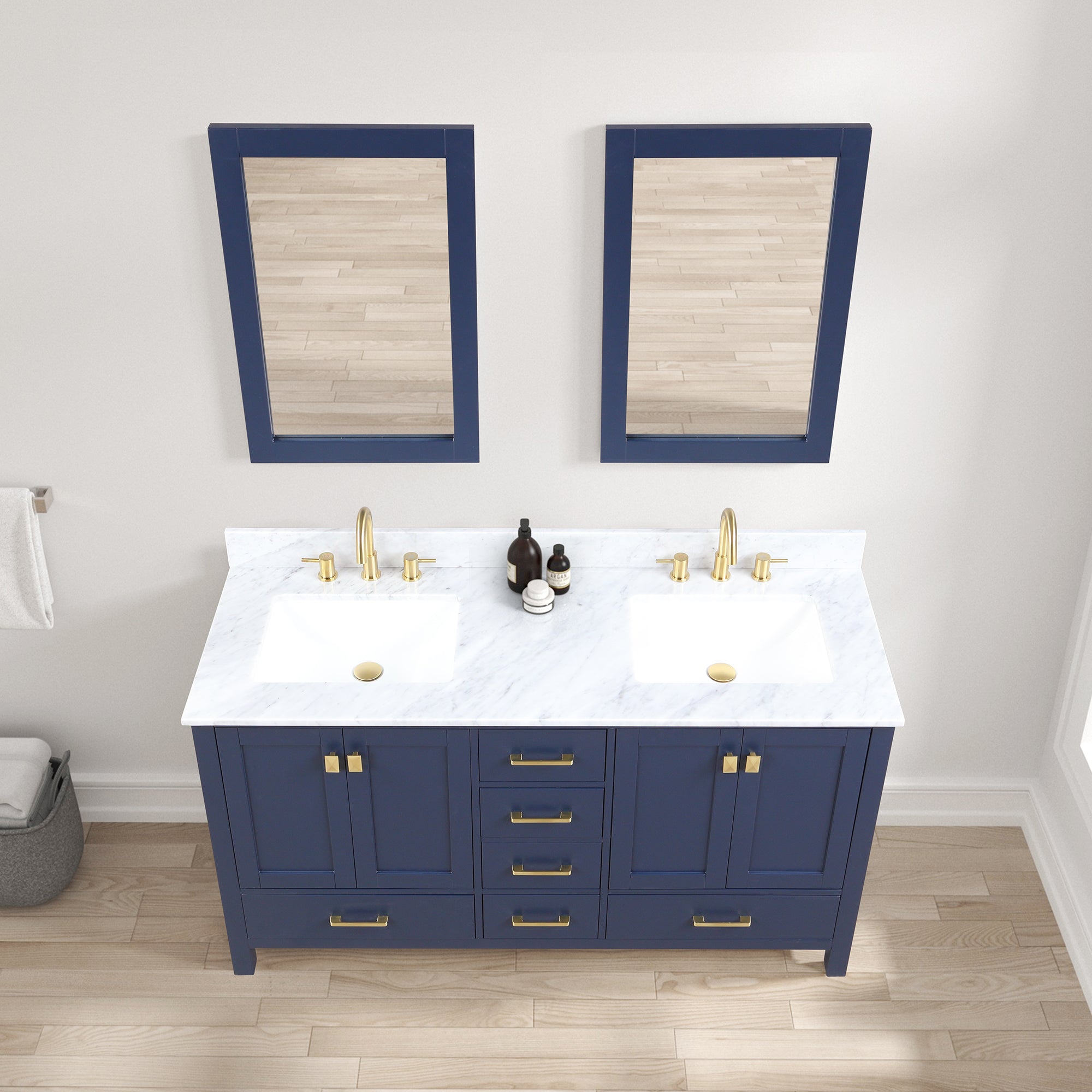 Geneva 60" Bathroom Vanity Double SInk with Marble Countertop - Contemporary Bathroom Vanity
