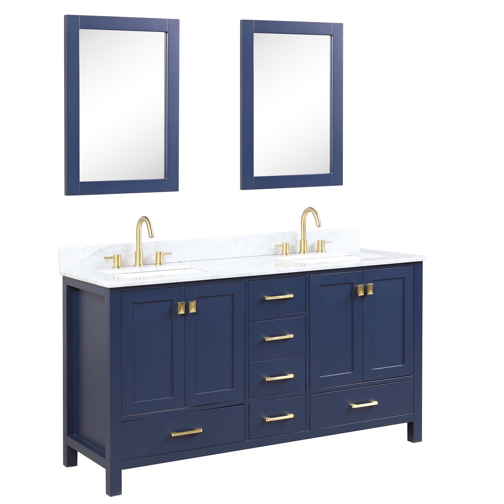 Geneva 60" Bathroom Vanity Double SInk with Marble Countertop - Contemporary Bathroom Vanity