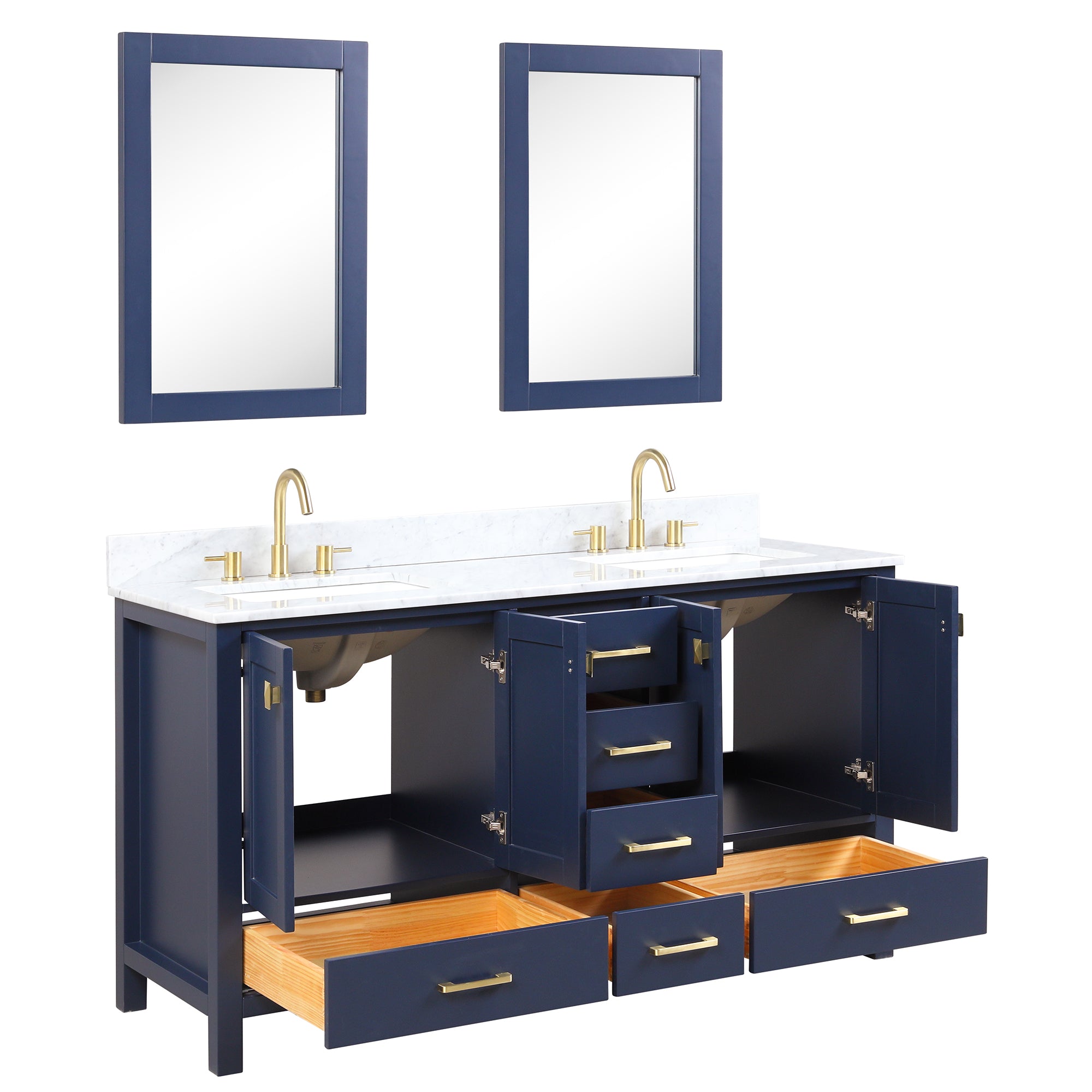 Geneva 60" Bathroom Vanity Double SInk with Marble Countertop - Contemporary Bathroom Vanity