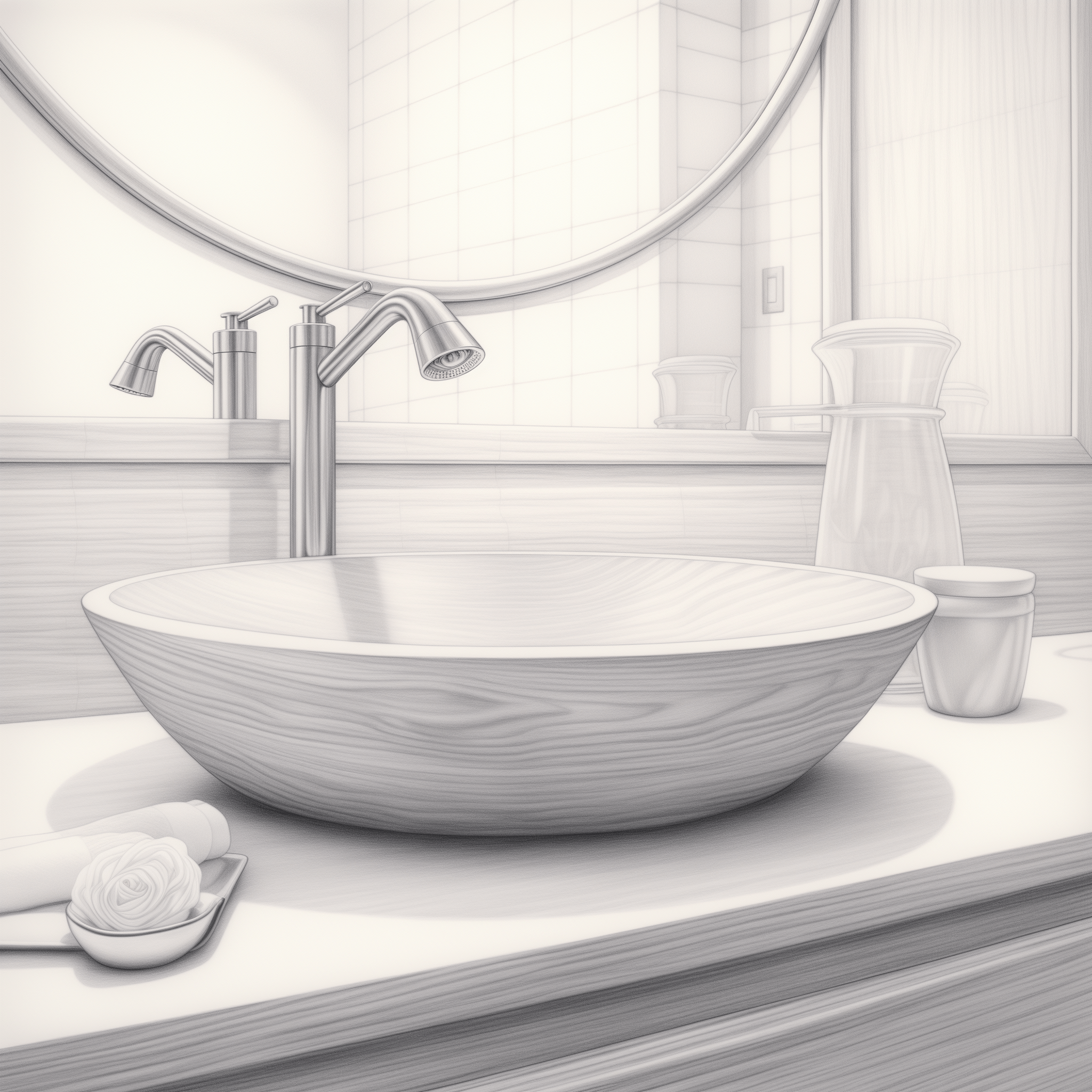 A Pencil Drawing of a luxury Vessel Sink