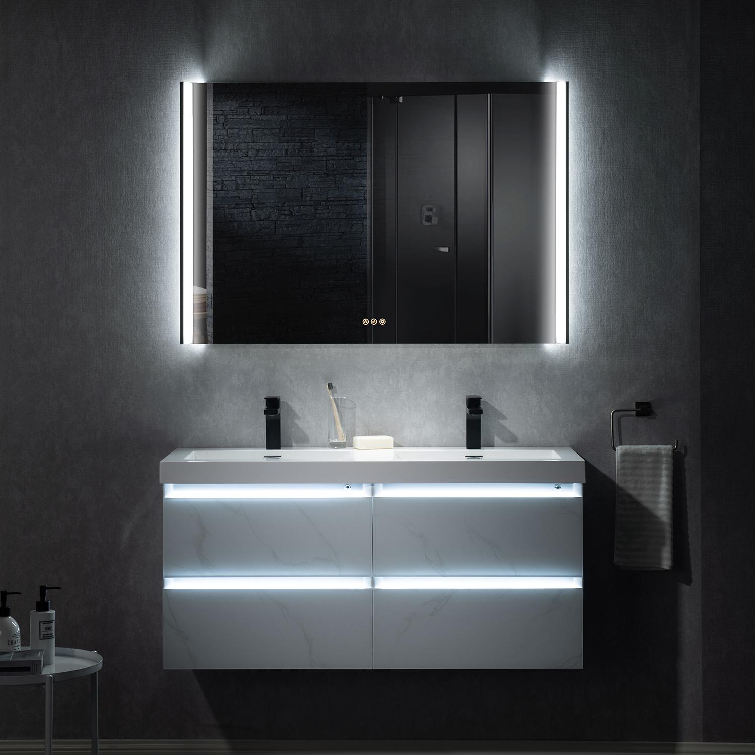 Jena Bathroom Vanity with LED illumination between shelves - Vanity Plus